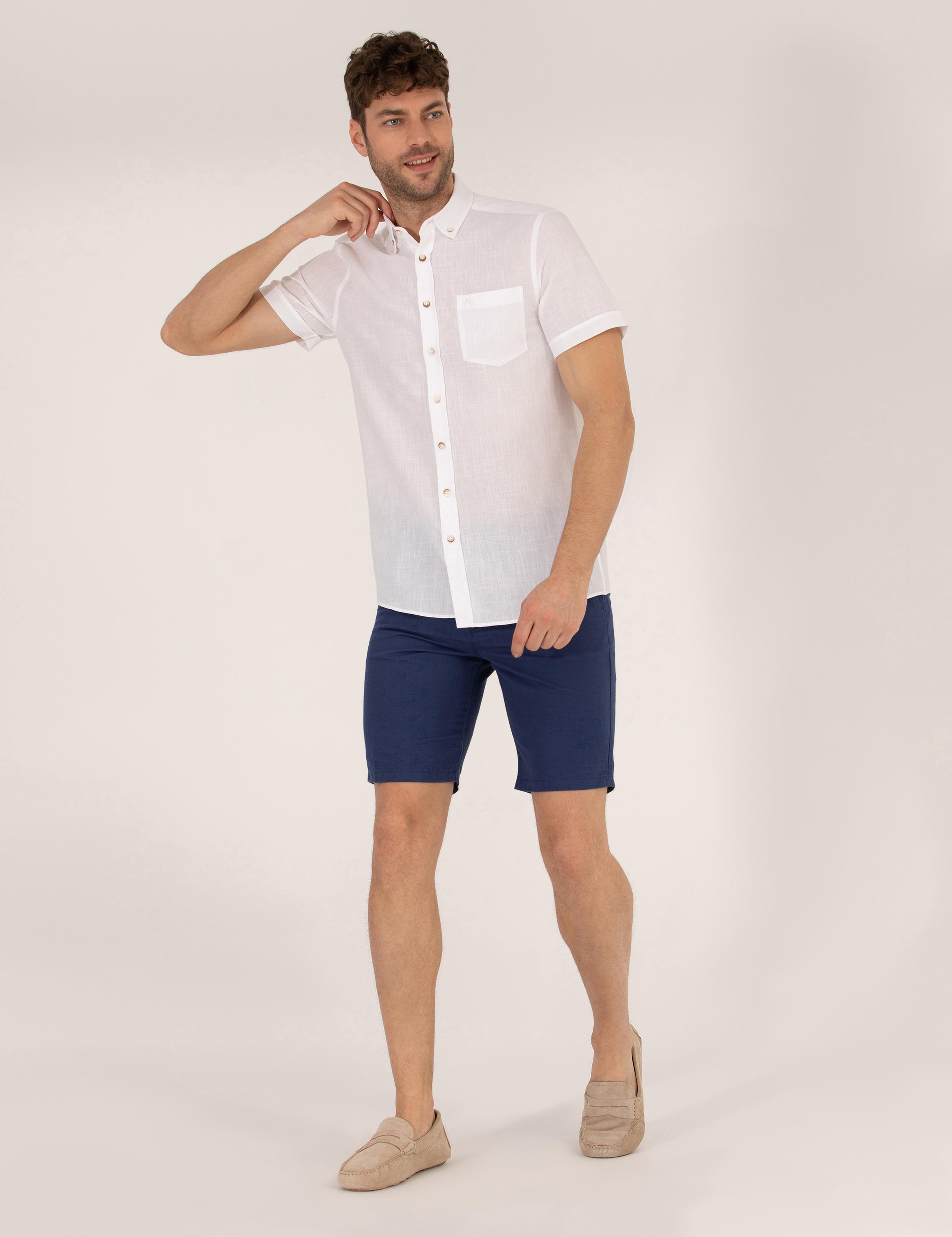 Beyaz Regular Fit Kısa Kollu Gömlek