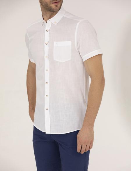 Beyaz Regular Fit Kısa Kollu Gömlek - 50268184023