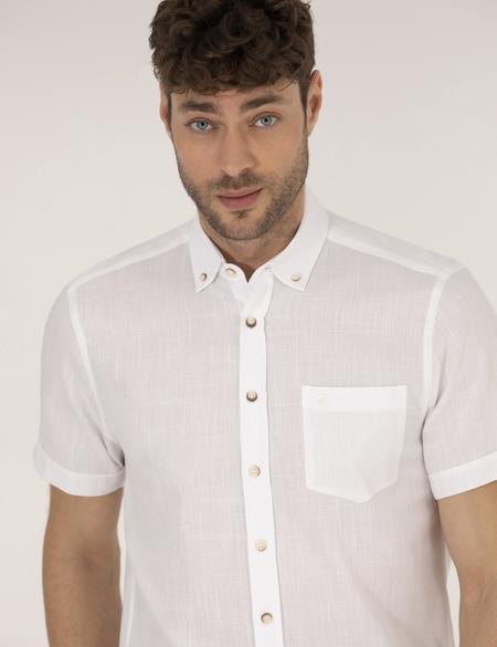Beyaz Regular Fit Kısa Kollu Gömlek - 50268184023