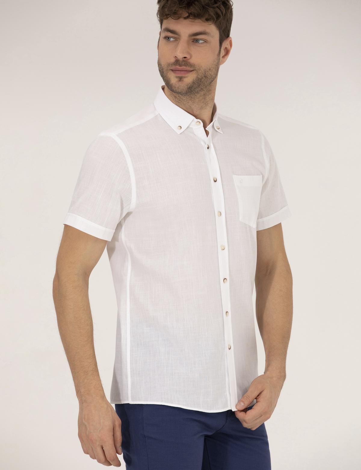 Beyaz Regular Fit Kısa Kollu Gömlek - 50268184023