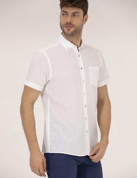Beyaz Regular Fit Kısa Kollu Gömlek - 50268184023