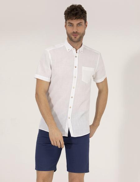 Beyaz Regular Fit Kısa Kollu Gömlek - 50268184023