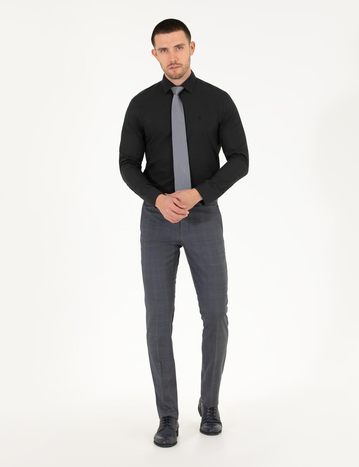 Siyah Slim Fit Uzun Kollu Klasik Gömlek - 50255292019