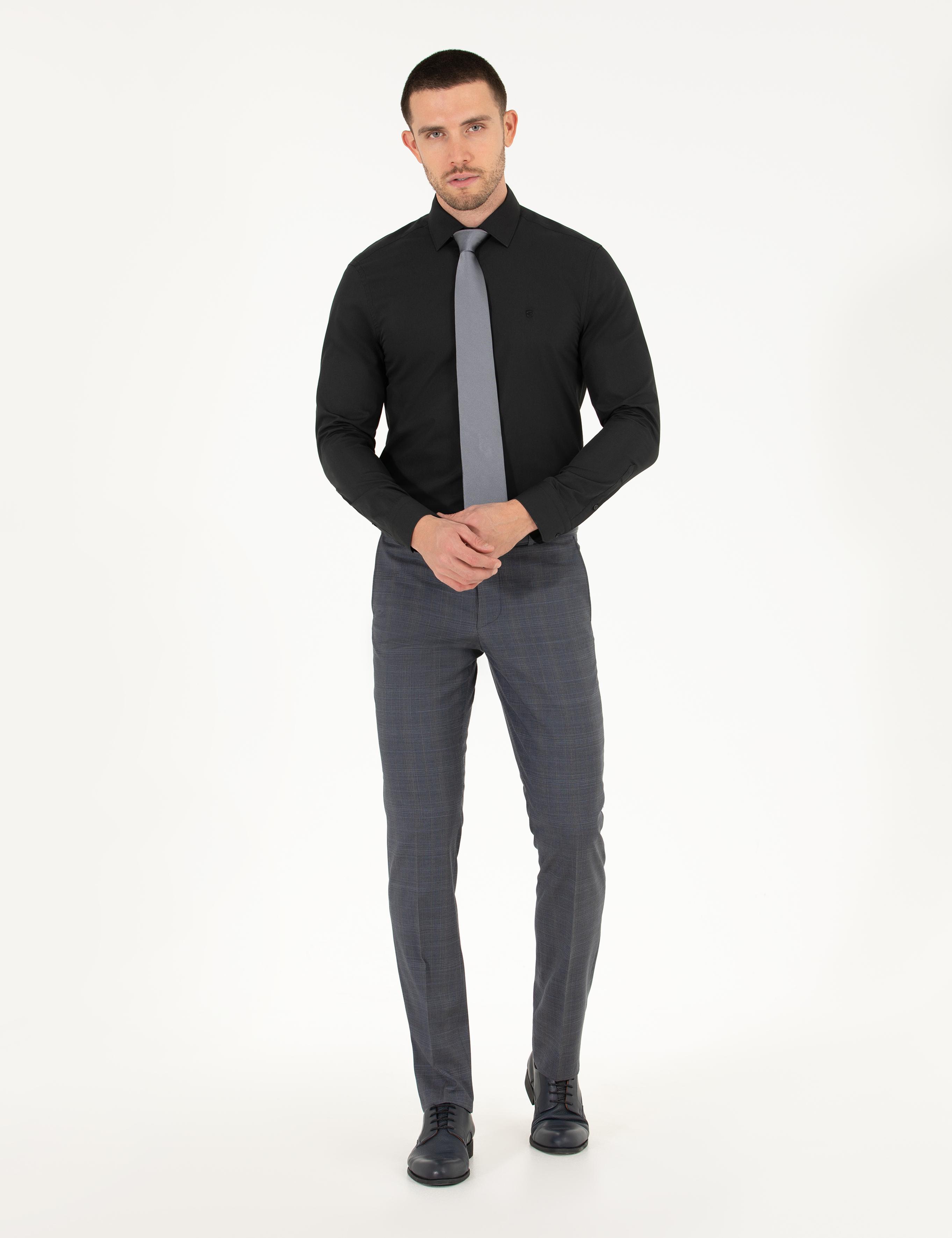 Siyah Slim Fit Uzun Kollu Klasik Gömlek