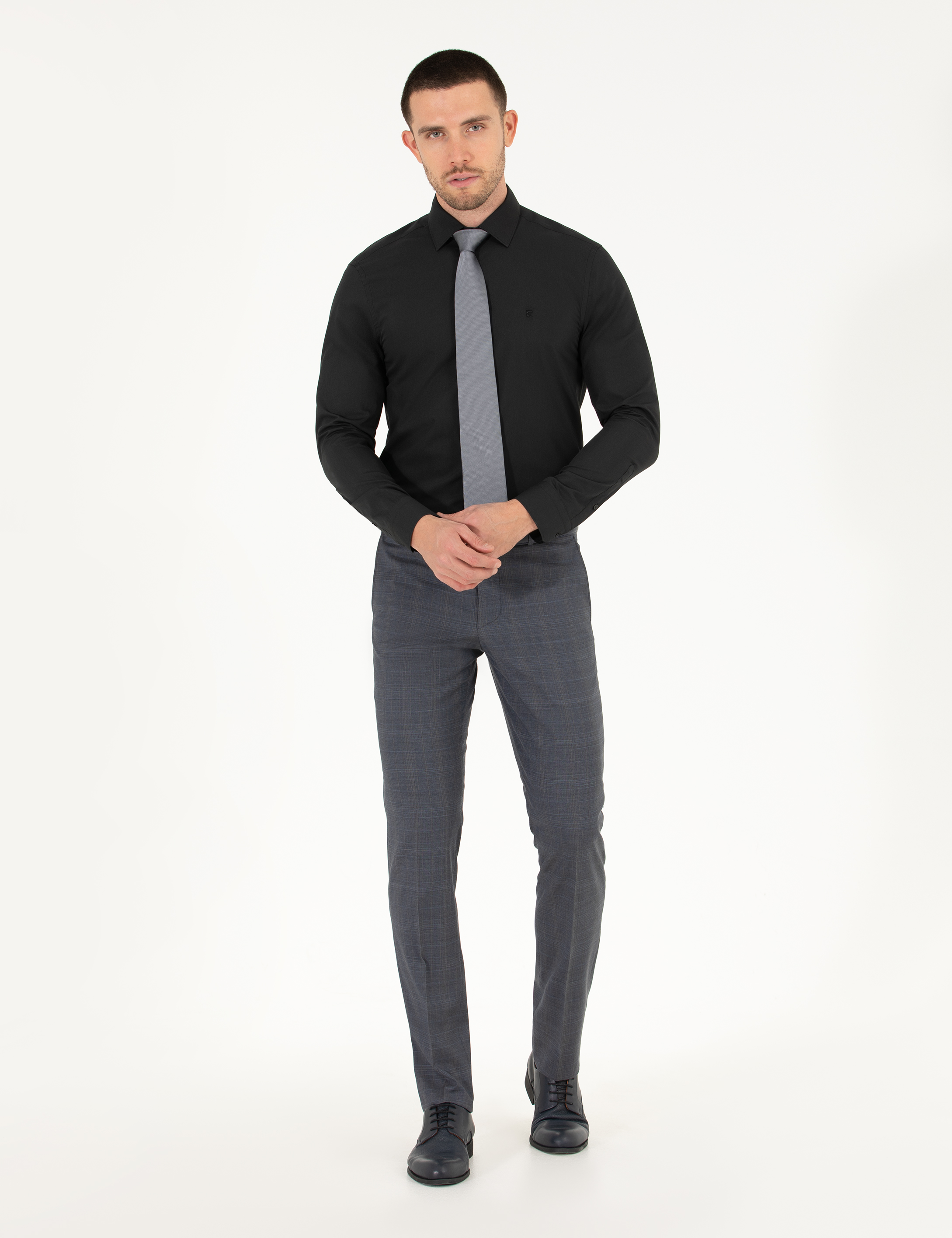 Siyah Slim Fit Uzun Kollu Klasik Gömlek - Image 4