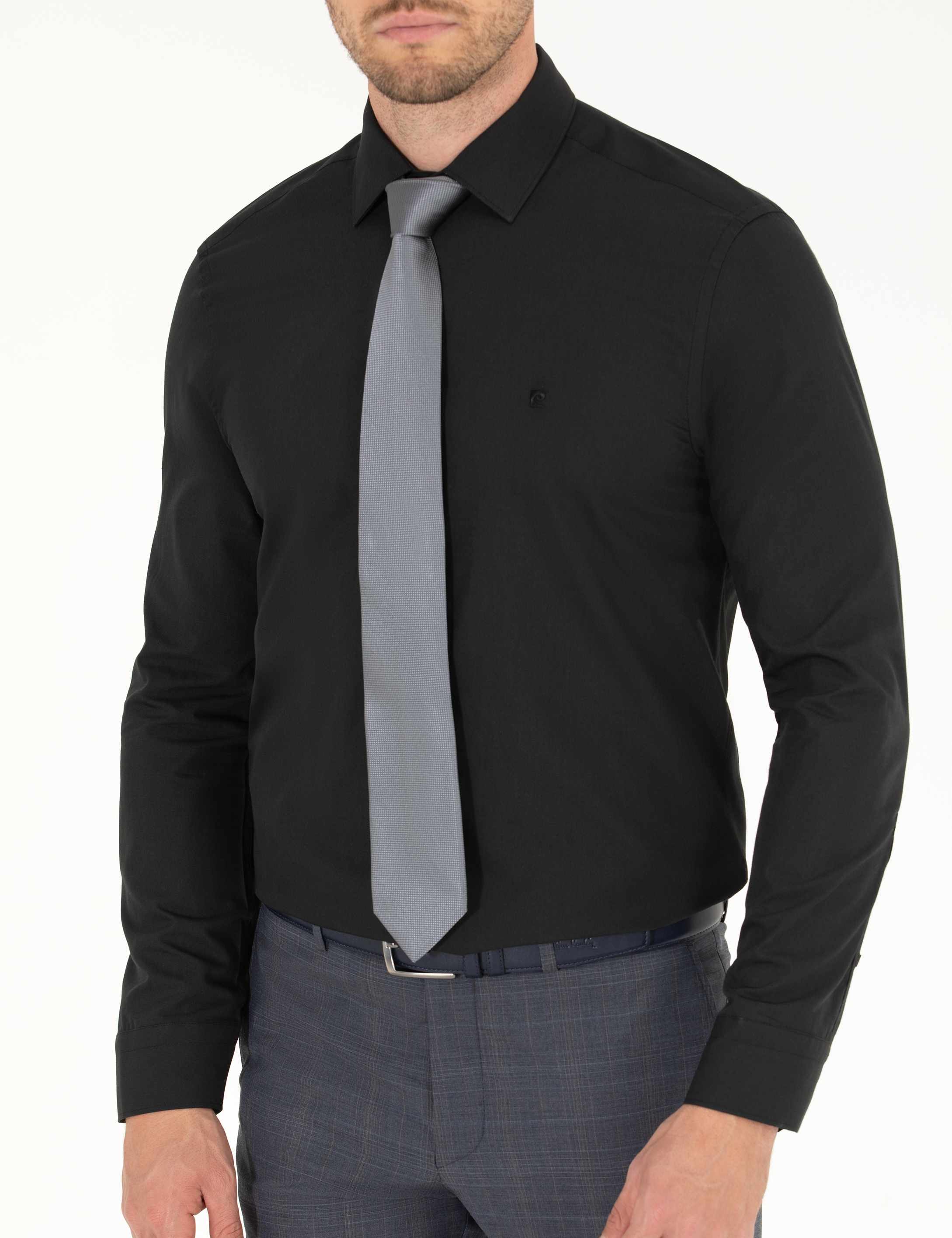 Siyah Slim Fit Uzun Kollu Klasik Gömlek - Image 6