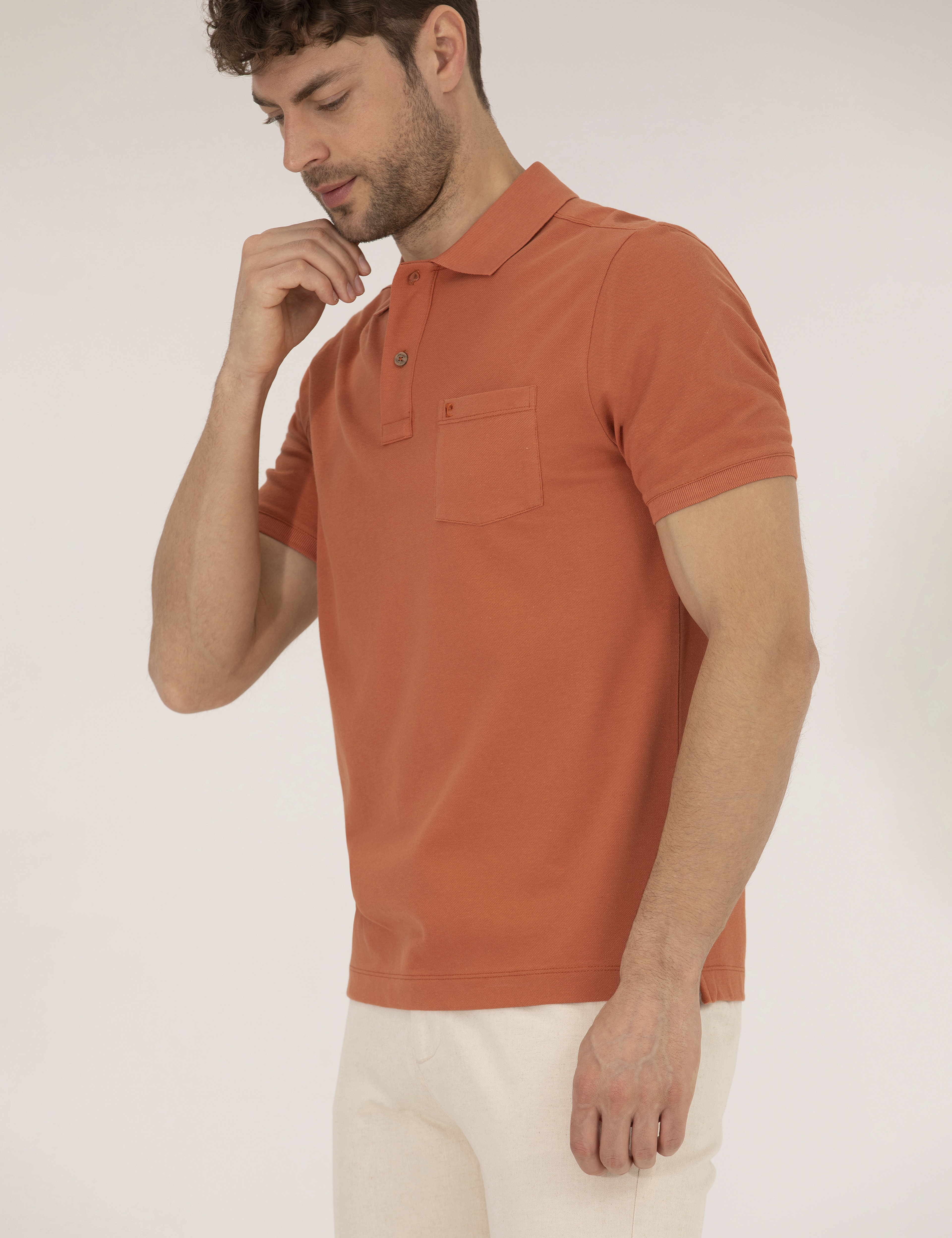 Kahverengi Regular Fit Polo Yaka Basic Tişört