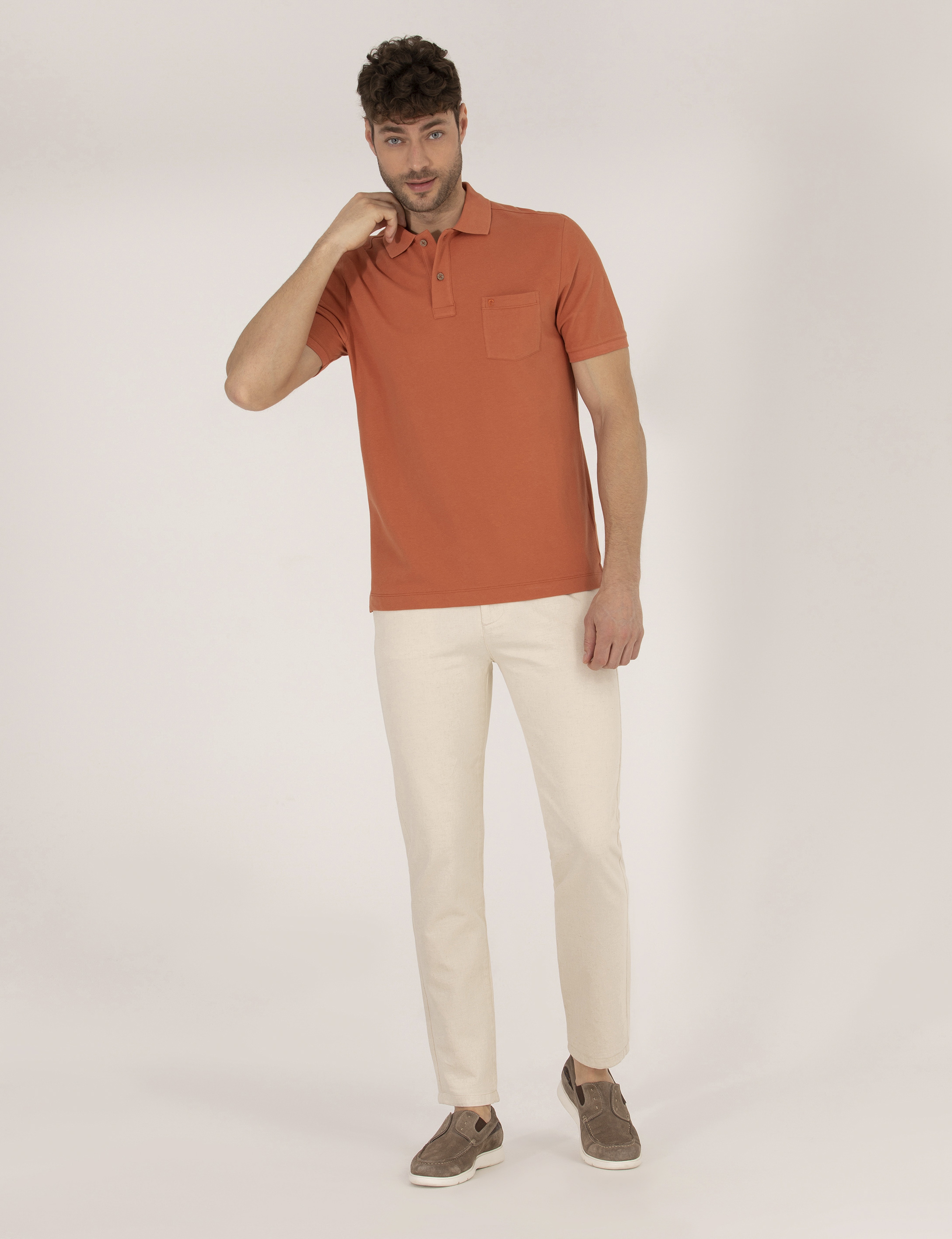 Kahverengi Regular Fit Polo Yaka Basic Tişört