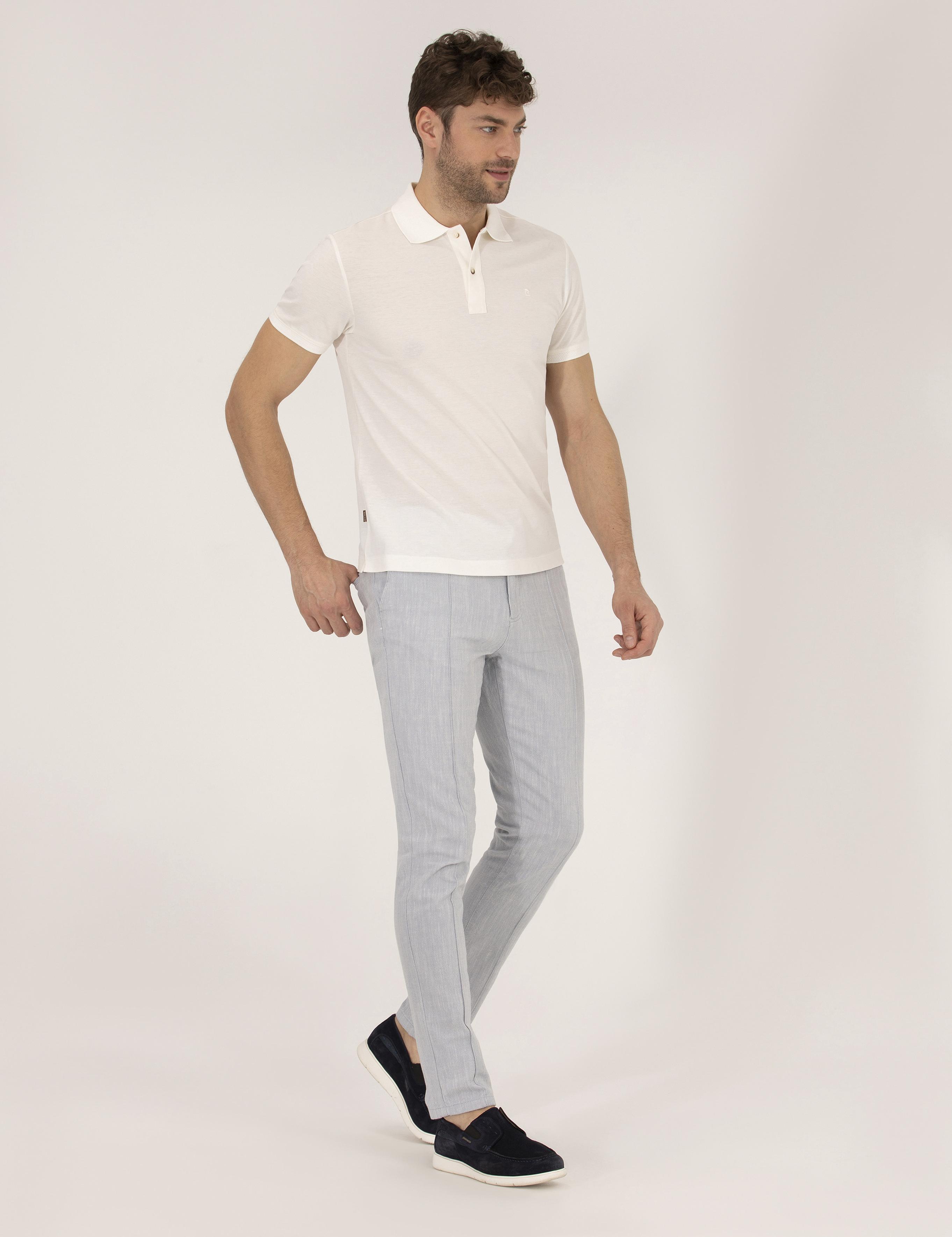 Beyaz Slim Fit Polo Yaka Merserize Tişört