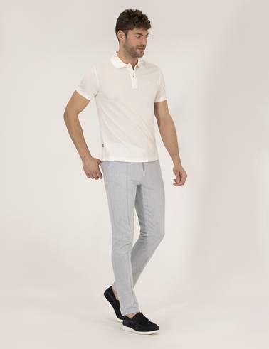 Beyaz Slim Fit Polo Yaka Merserize Tişört