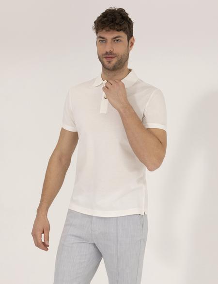 Beyaz Slim Fit Polo Yaka Merserize Tişört - 50262665029