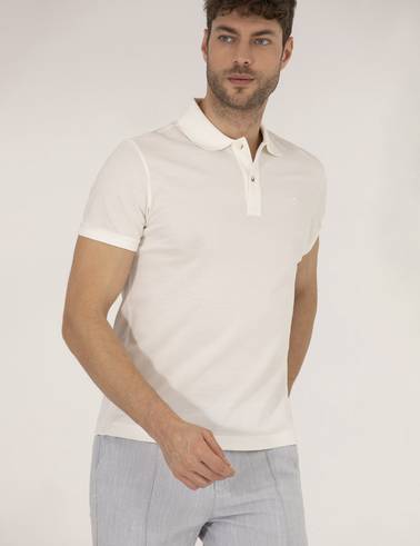 Beyaz Slim Fit Polo Yaka Merserize Tişört