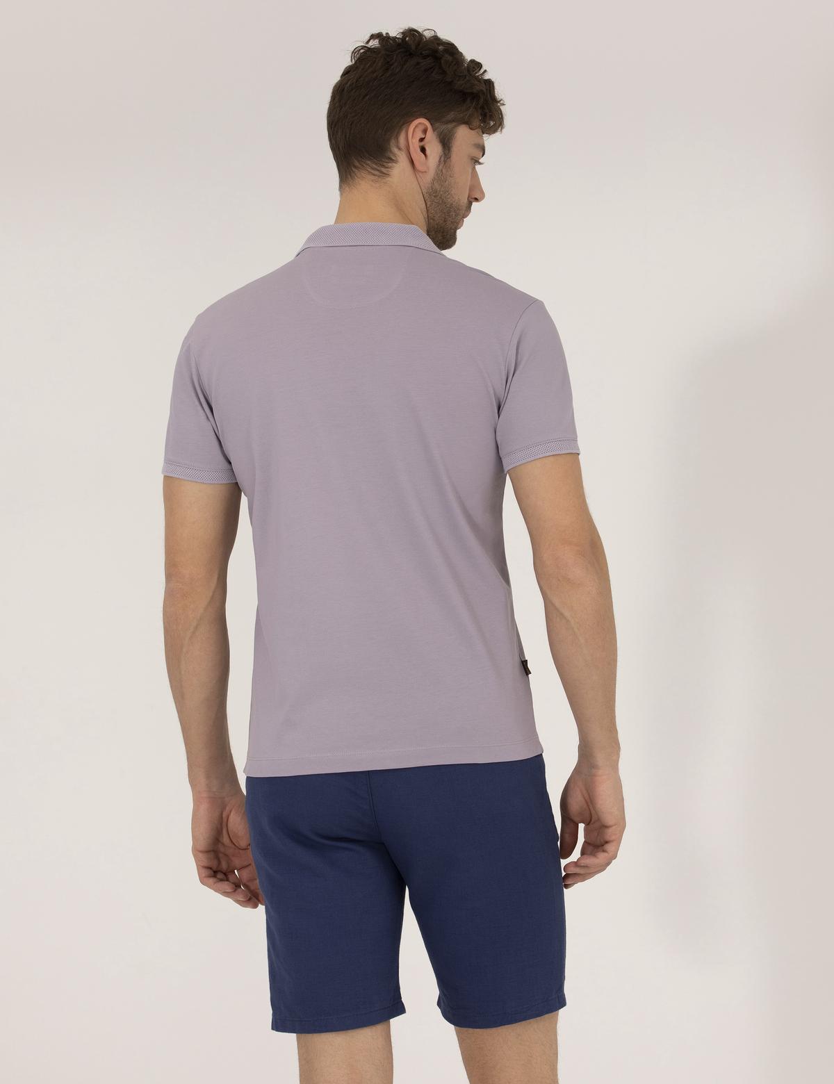 Lila Slim Fit Polo Yaka Merserize Tişört - 50262665113