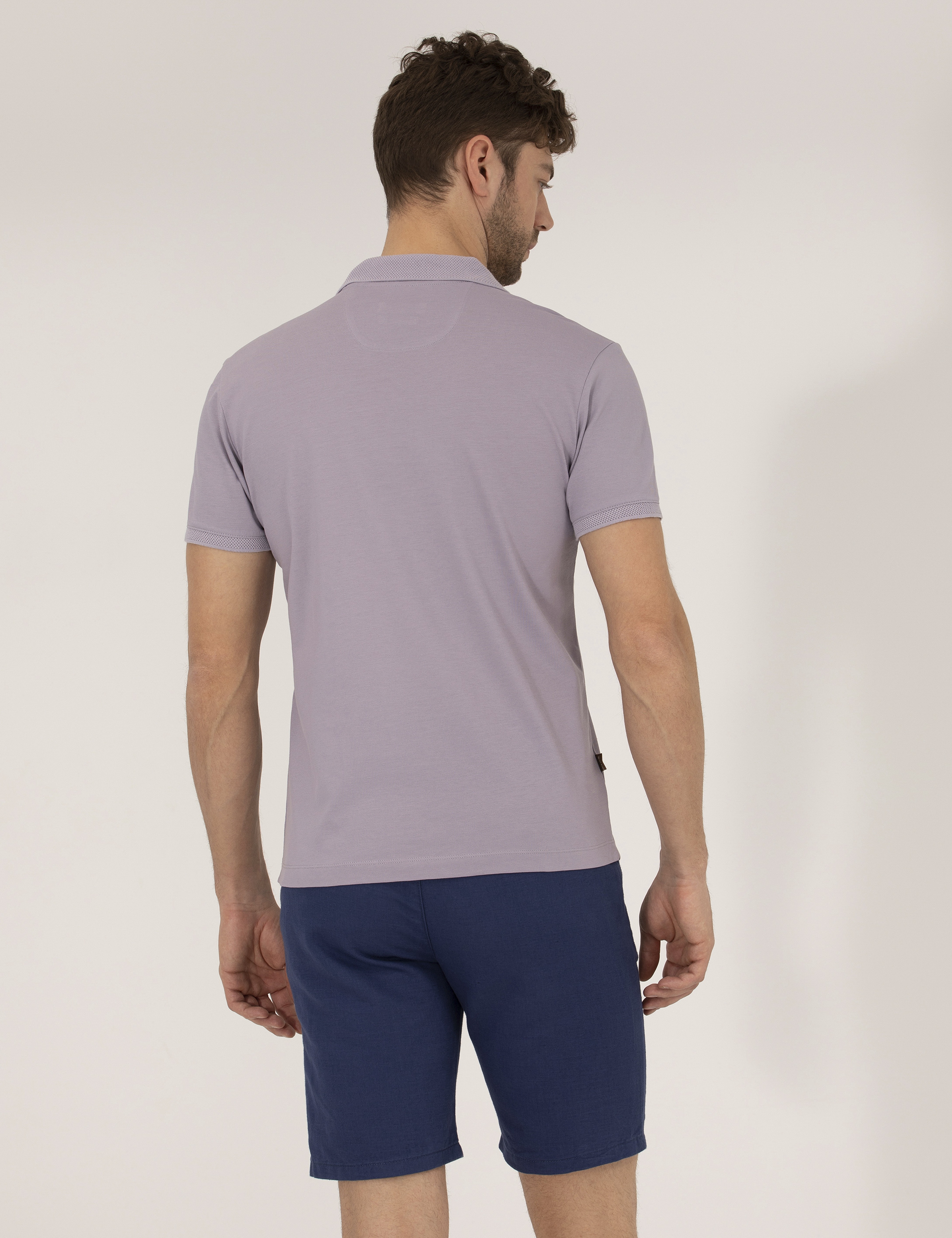 Lila Slim Fit Polo Yaka Merserize Tişört - Image 5