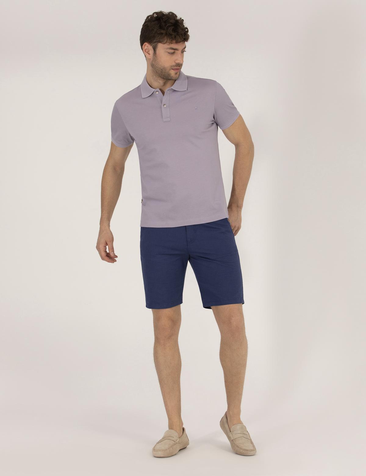 Lila Slim Fit Polo Yaka Merserize Tişört - 50262665113