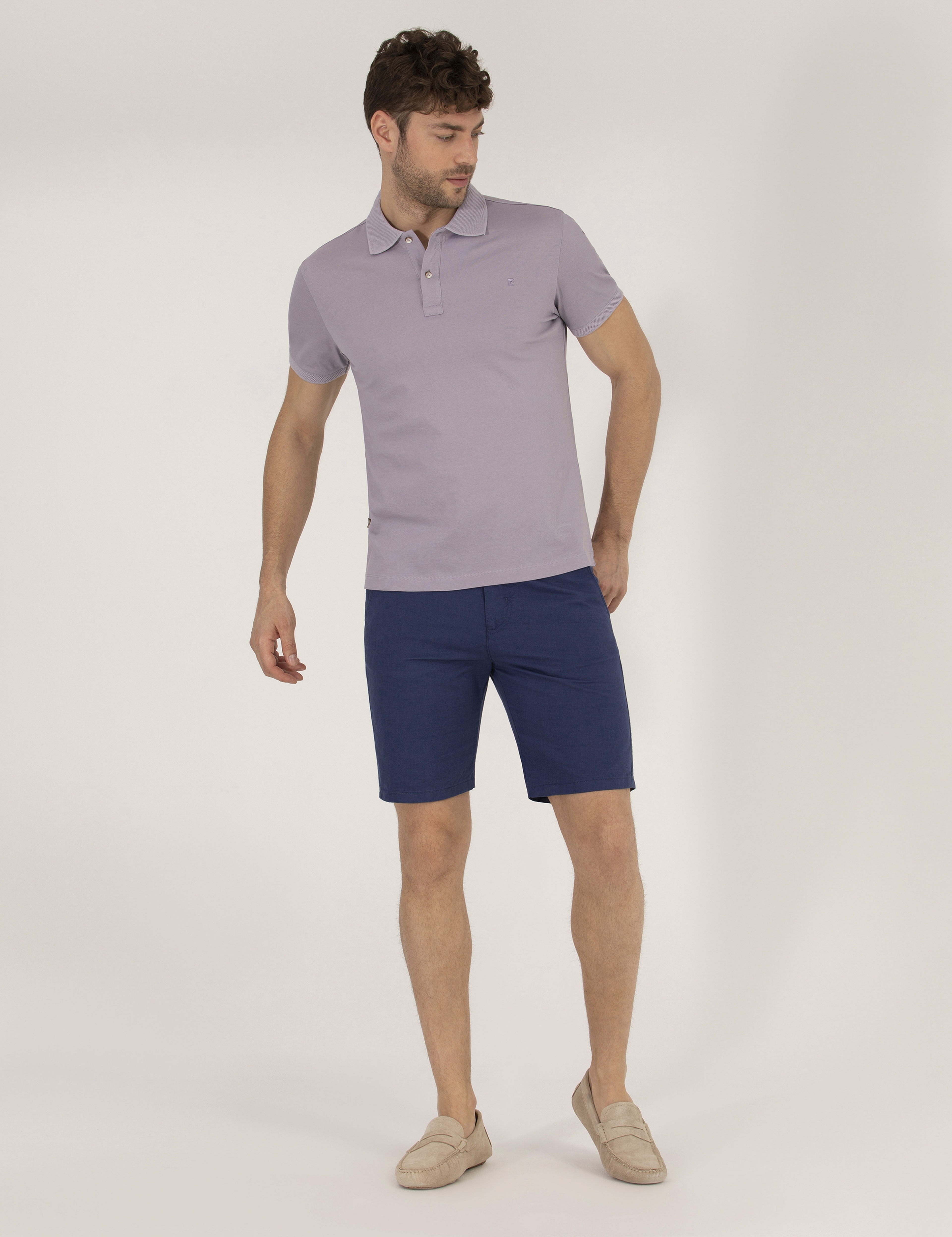 Lila Slim Fit Polo Yaka Merserize Tişört - Image 4