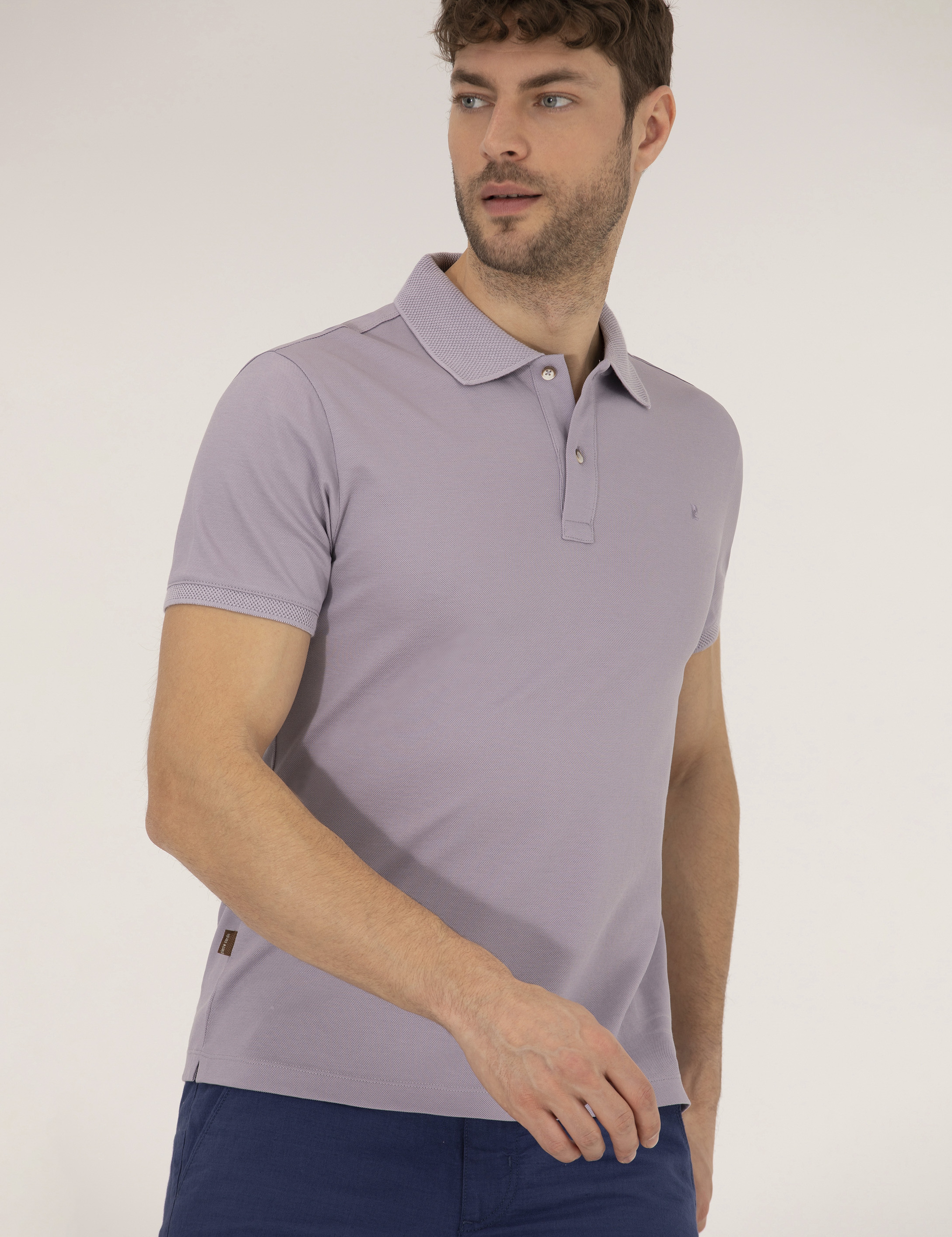 Lila Slim Fit Polo Yaka Merserize Tişört - Image 3