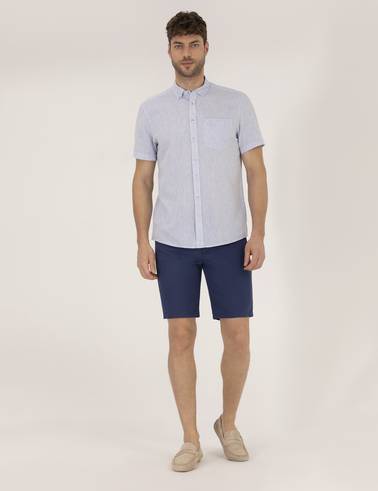 İndigo Slim Fit Keten Karışımlı Beli Lastikli Bermuda Şort