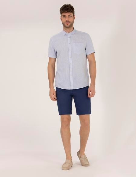 İndigo Slim Fit Keten Karışımlı Beli Lastikli Bermuda Şort - 50264863087