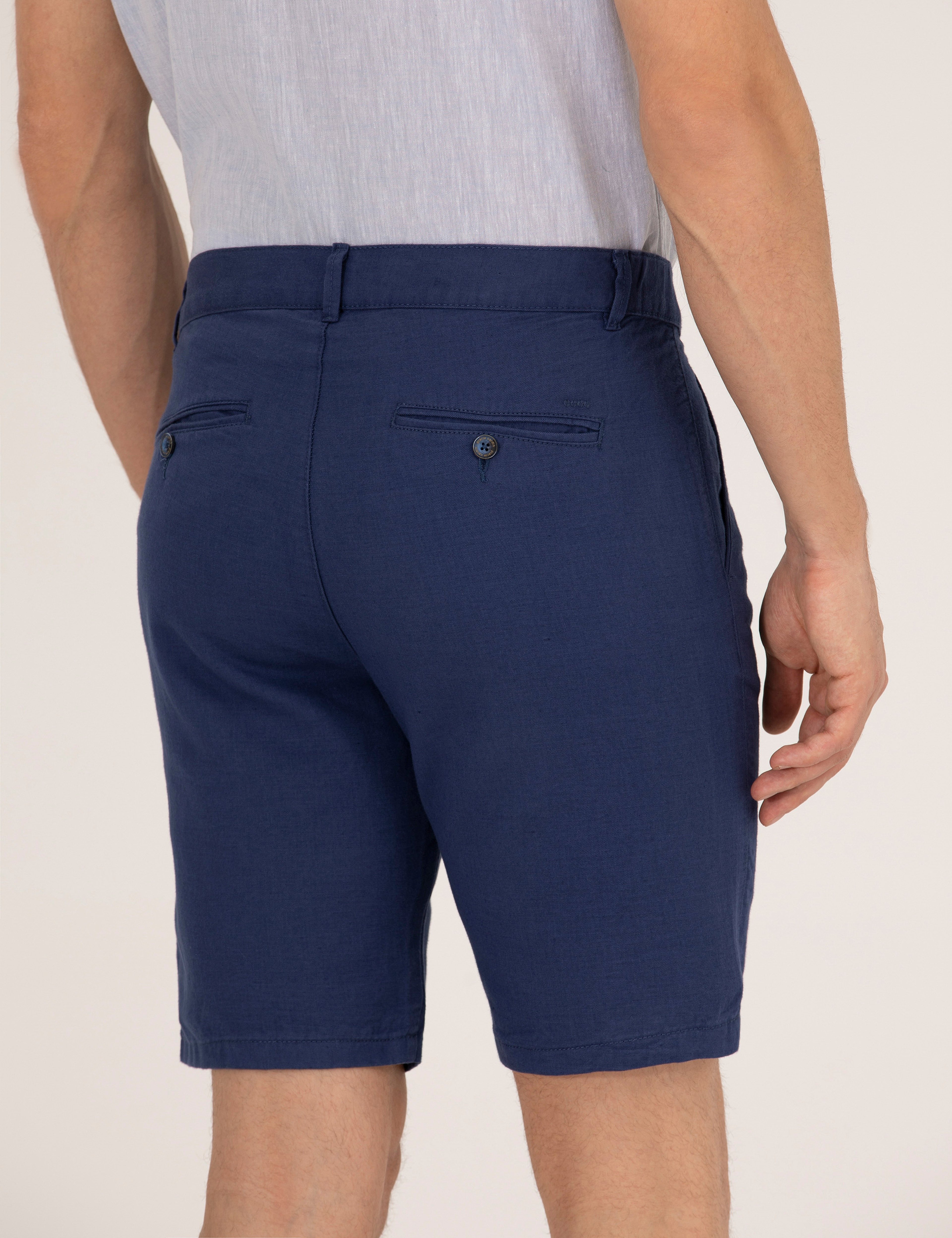 İndigo Slim Fit Keten Karışımlı Beli Lastikli Bermuda Şort