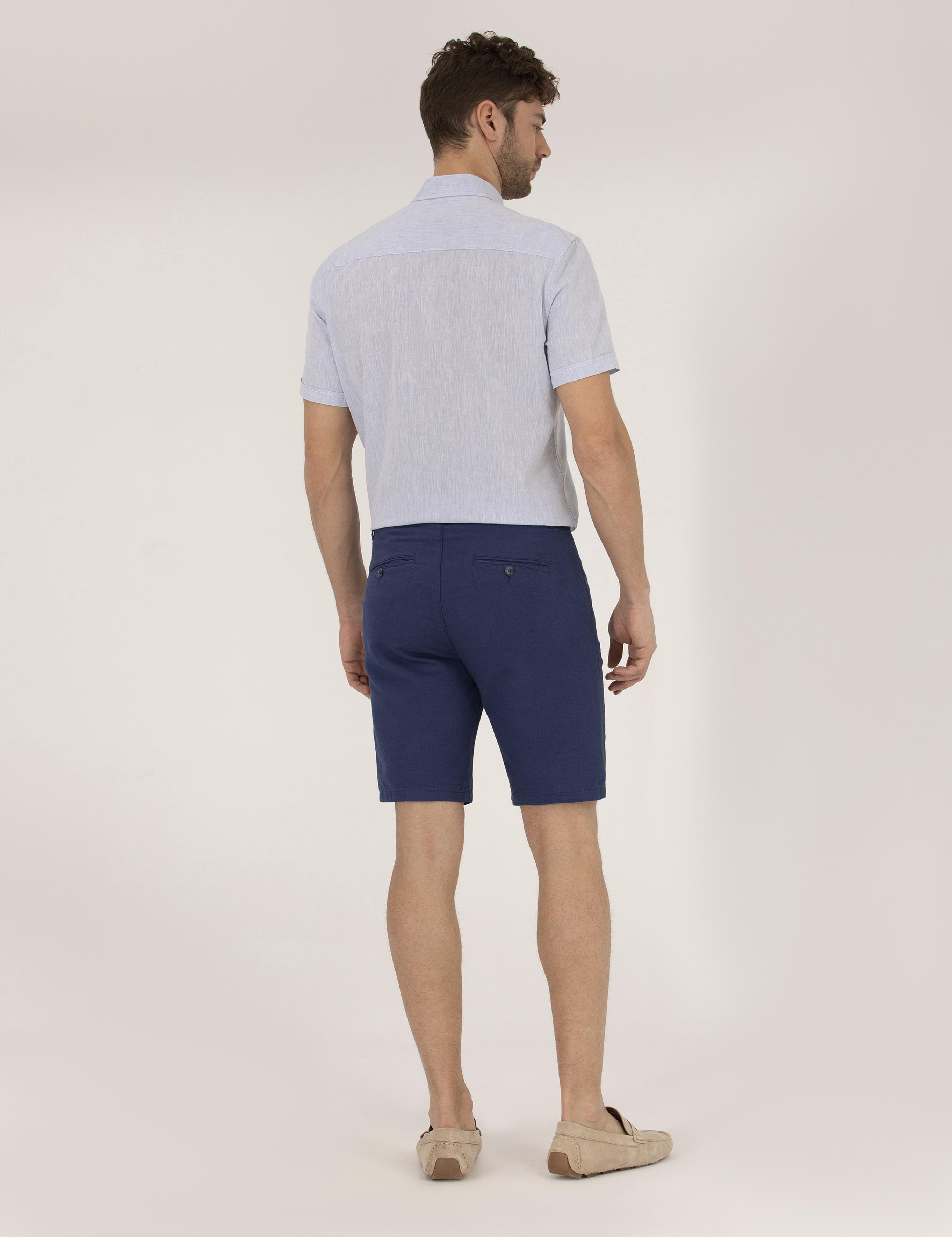 İndigo Slim Fit Keten Karışımlı Beli Lastikli Bermuda Şort