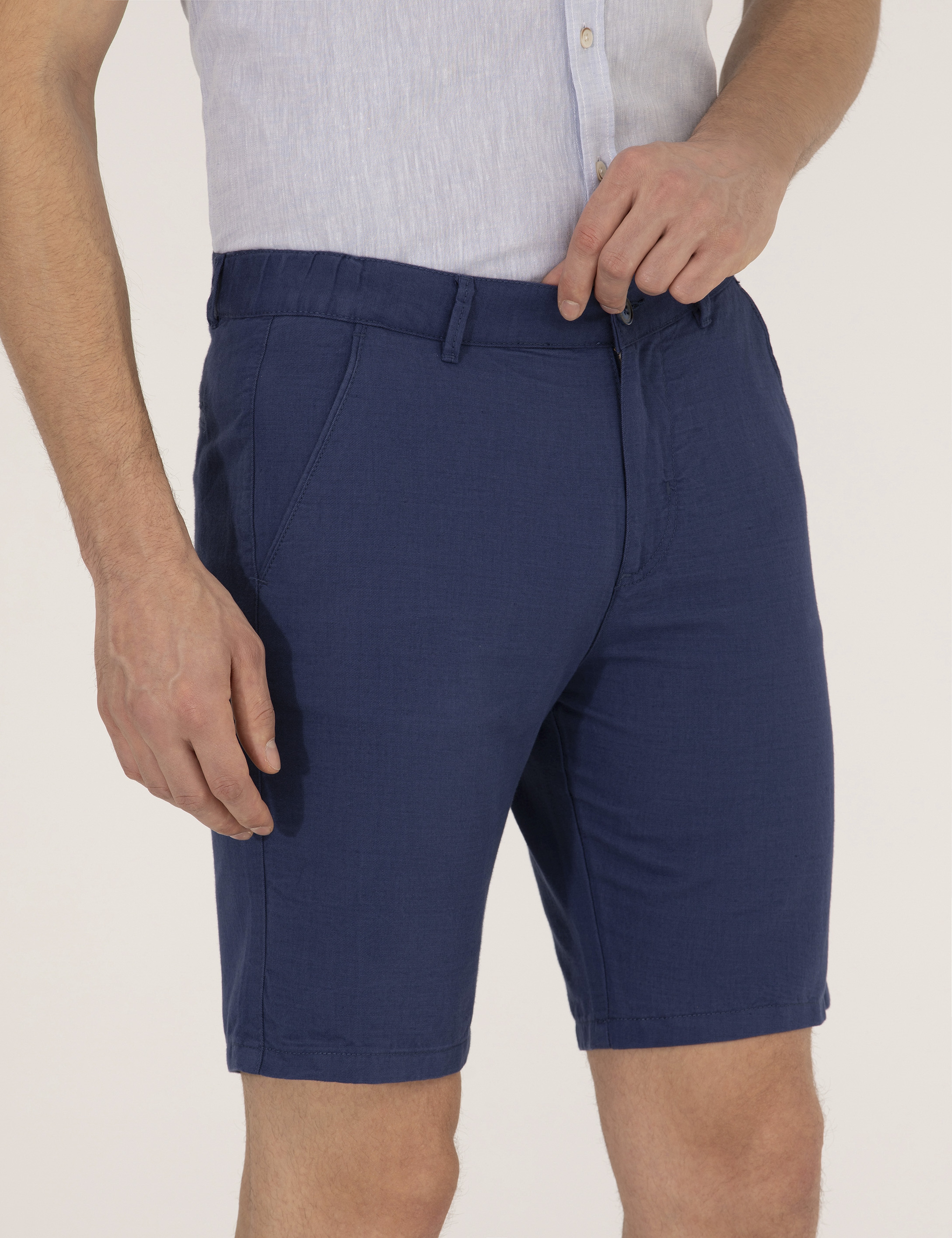 İndigo Slim Fit Keten Karışımlı Beli Lastikli Bermuda Şort - Image 6