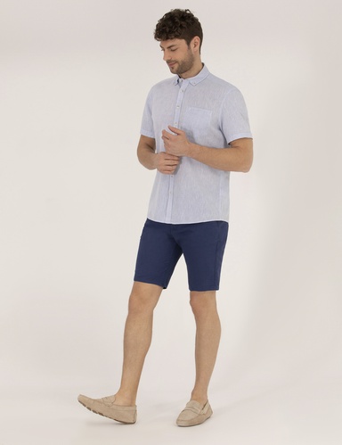 İndigo Slim Fit Keten Karışımlı Beli Lastikli Bermuda Şort