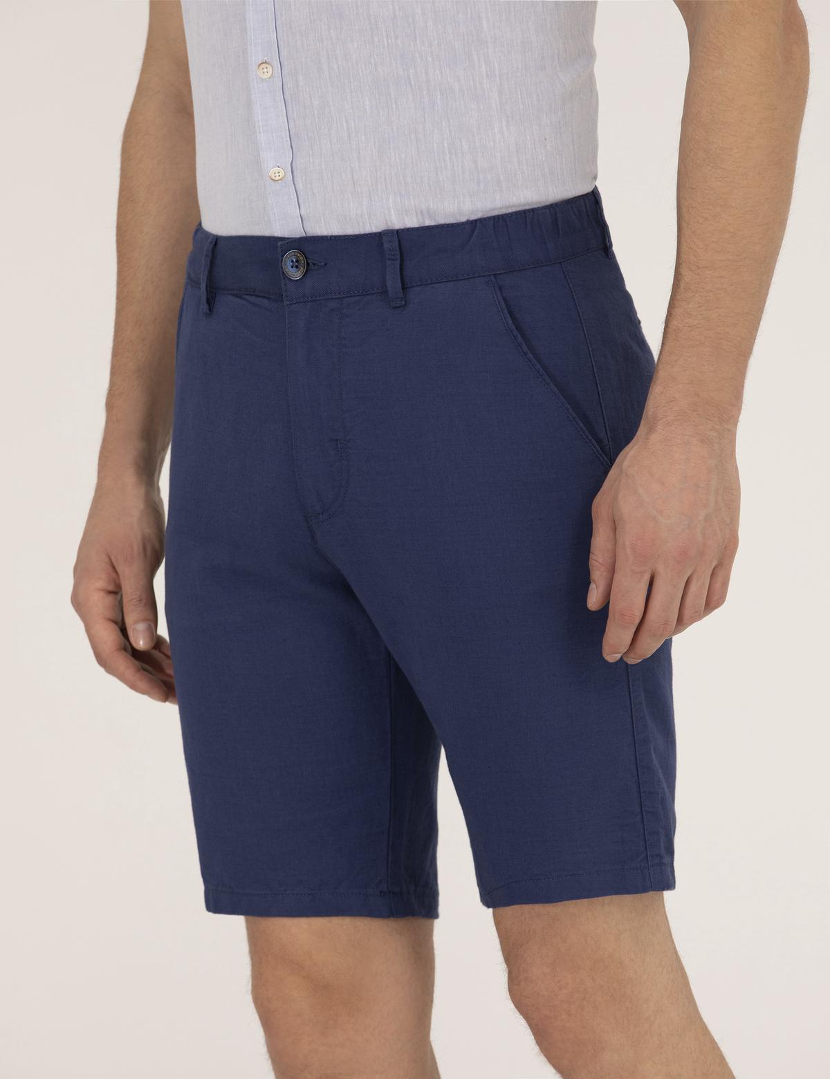 İndigo Slim Fit Keten Karışımlı Beli Lastikli Bermuda Şort - 50264863087