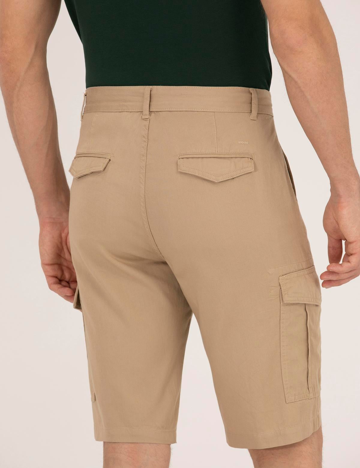 Bej Comfort Fit Kargo Cepli Bermuda Şort - 50264881071