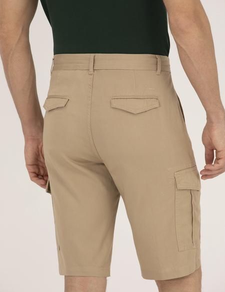 Bej Comfort Fit Kargo Cepli Bermuda Şort - 50264881071