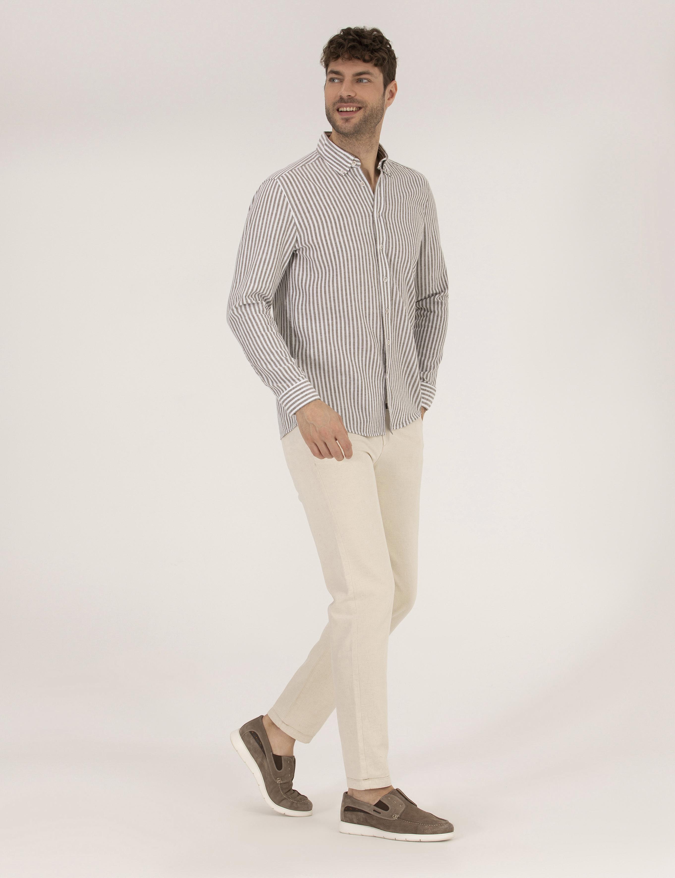 Bej Slim Fit Kanvas Pantolon