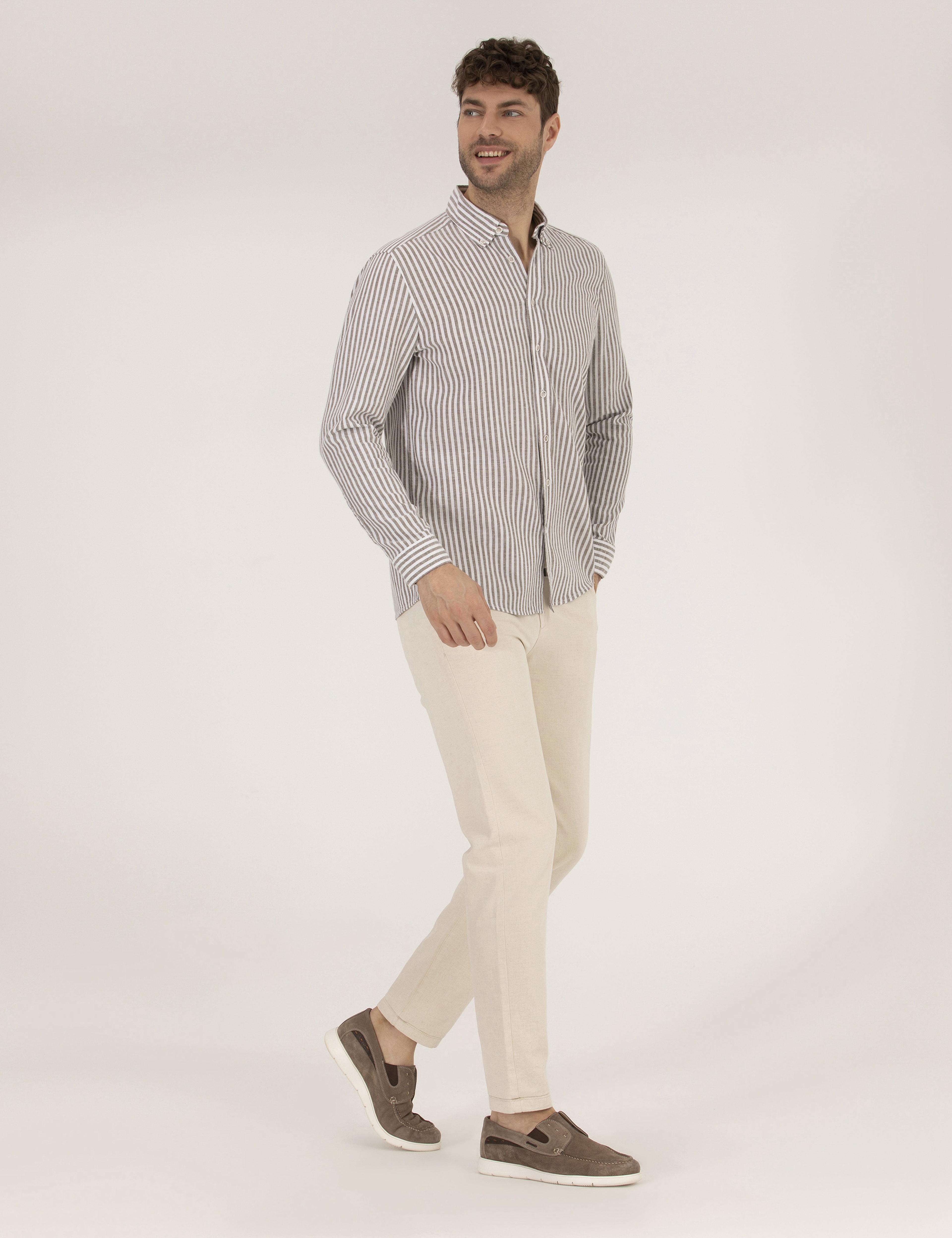 Bej Slim Fit Kanvas Pantolon - Image 3