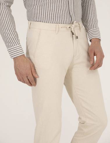 Bej Slim Fit Kanvas Pantolon