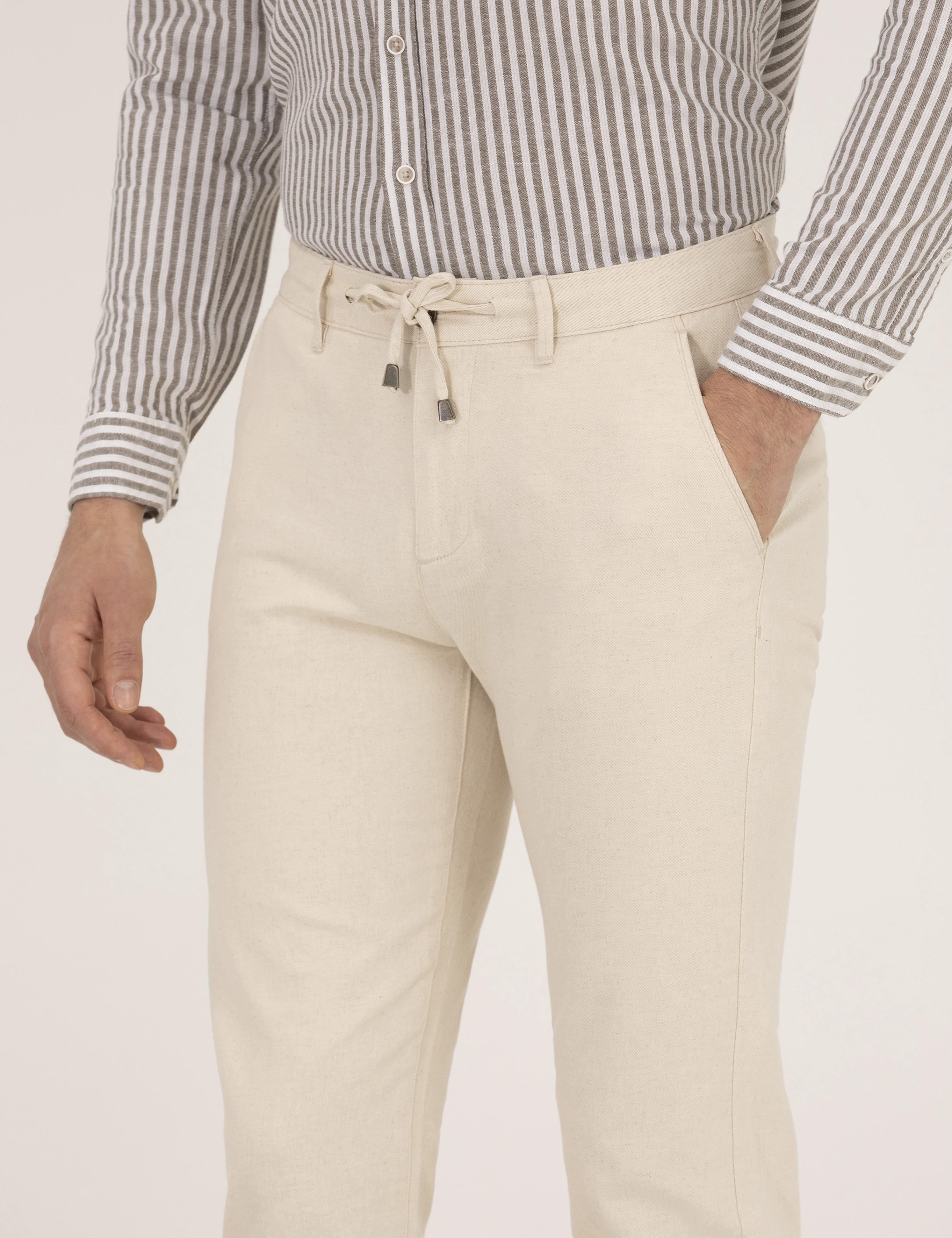 Bej Slim Fit Kanvas Pantolon