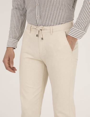 Bej Slim Fit Kanvas Pantolon