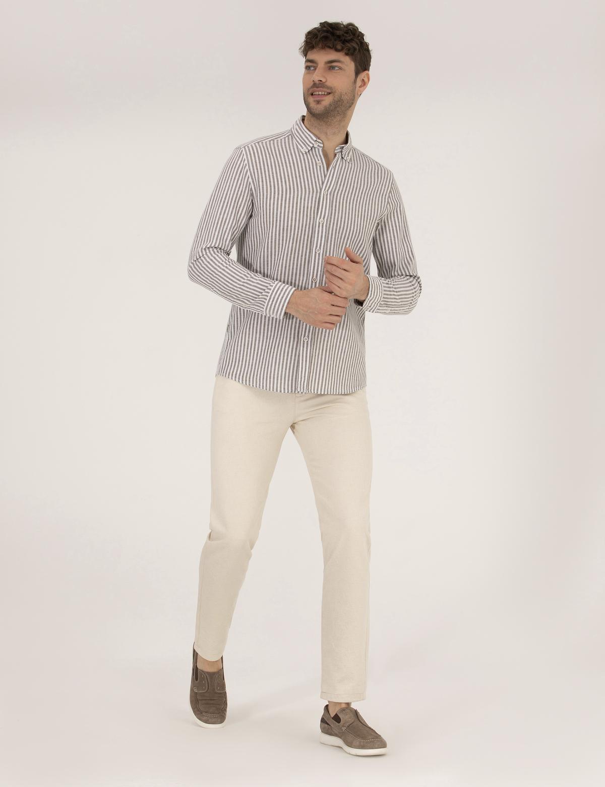 Bej Slim Fit Kanvas Pantolon