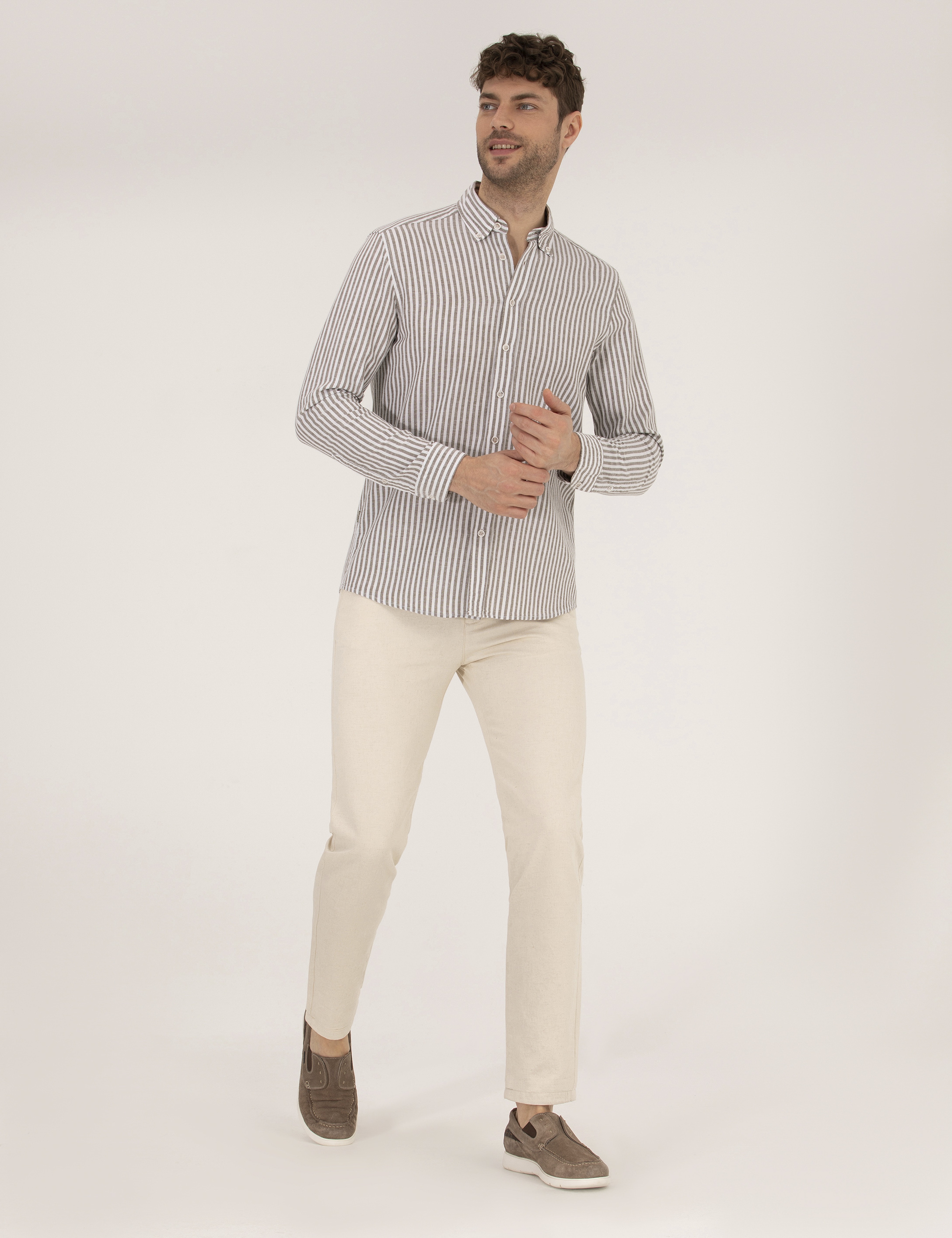 Bej Slim Fit Kanvas Pantolon - Image 1