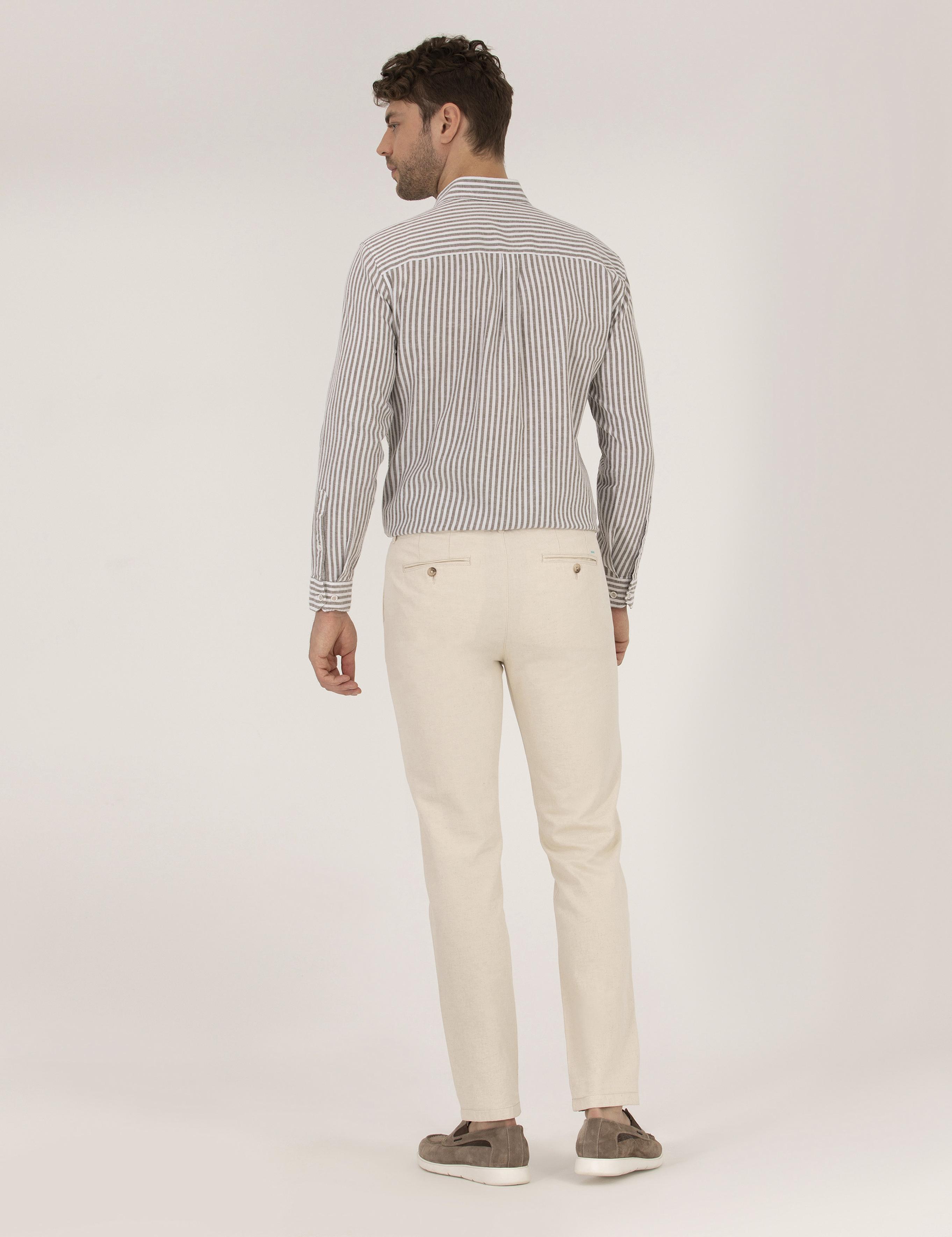 Bej Slim Fit Kanvas Pantolon