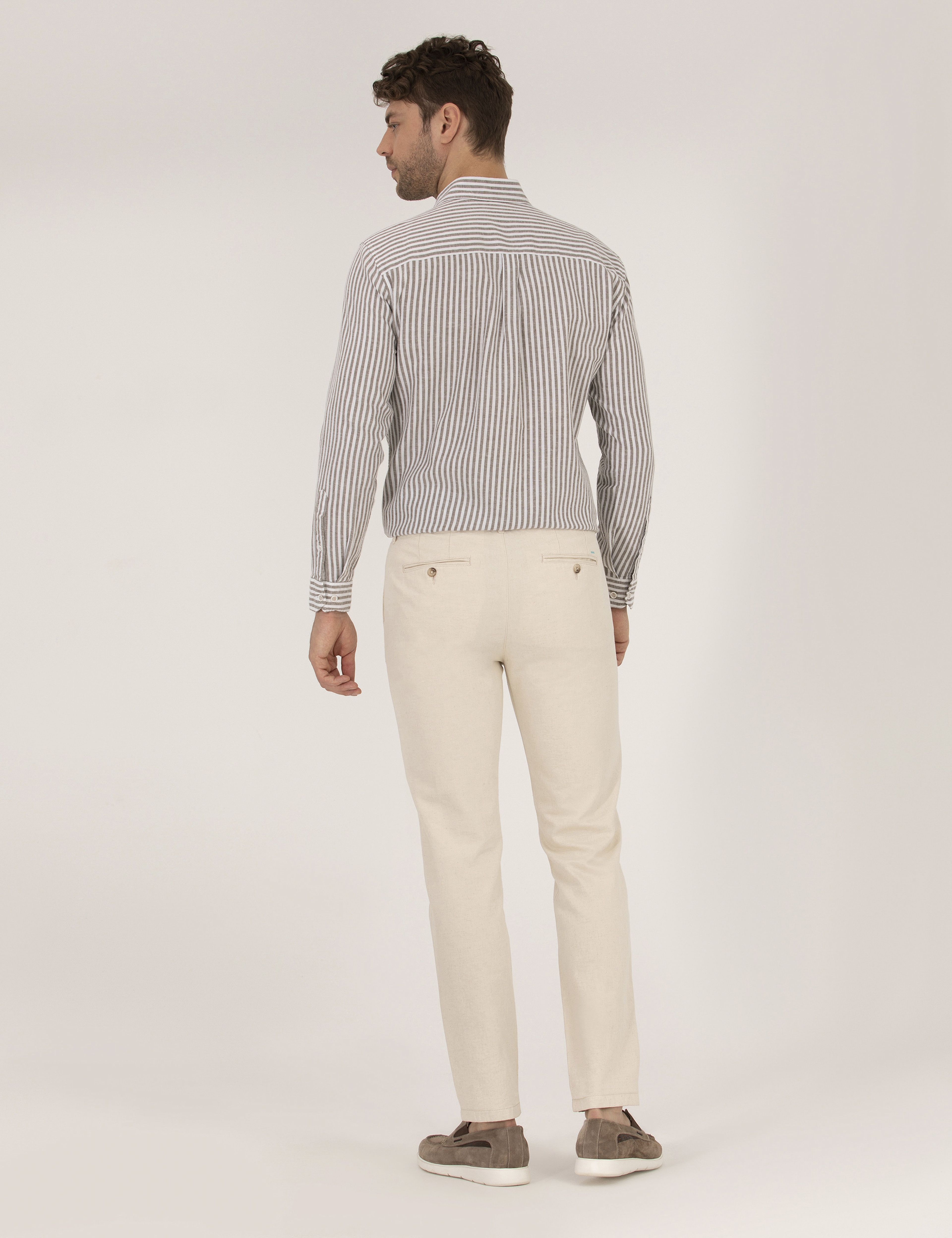 Bej Slim Fit Kanvas Pantolon - Image 4
