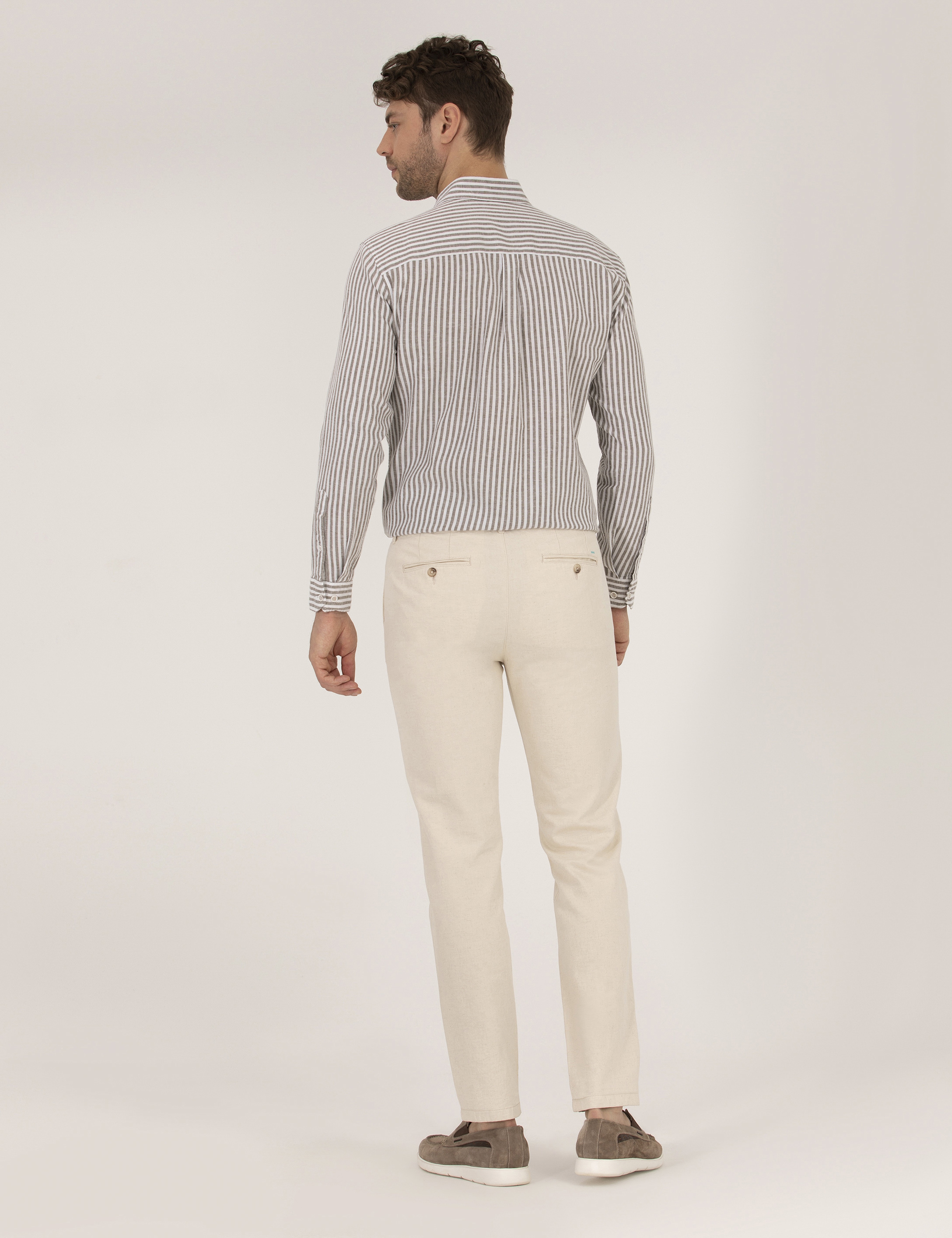 Bej Slim Fit Kanvas Pantolon