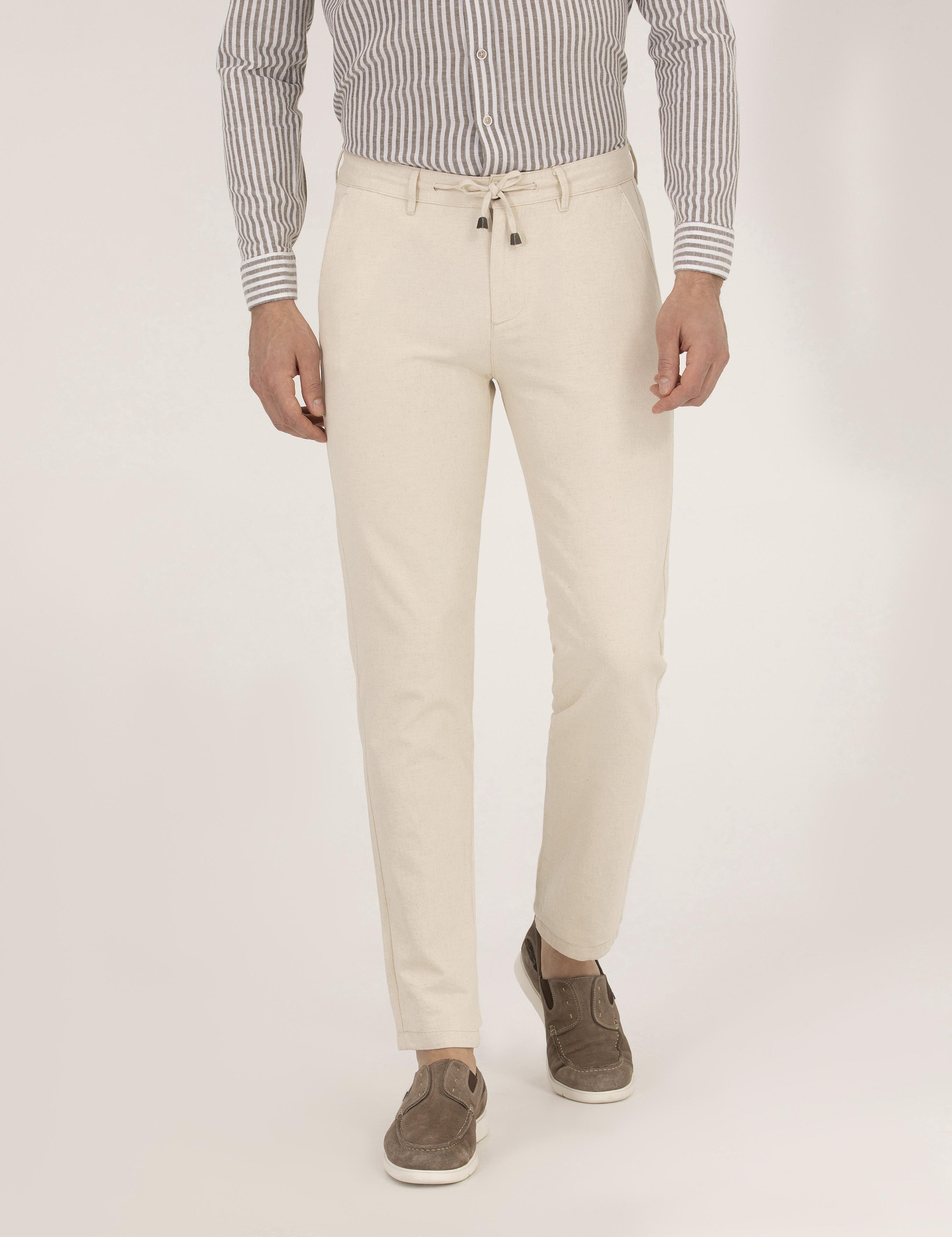 Bej Slim Fit Kanvas Pantolon