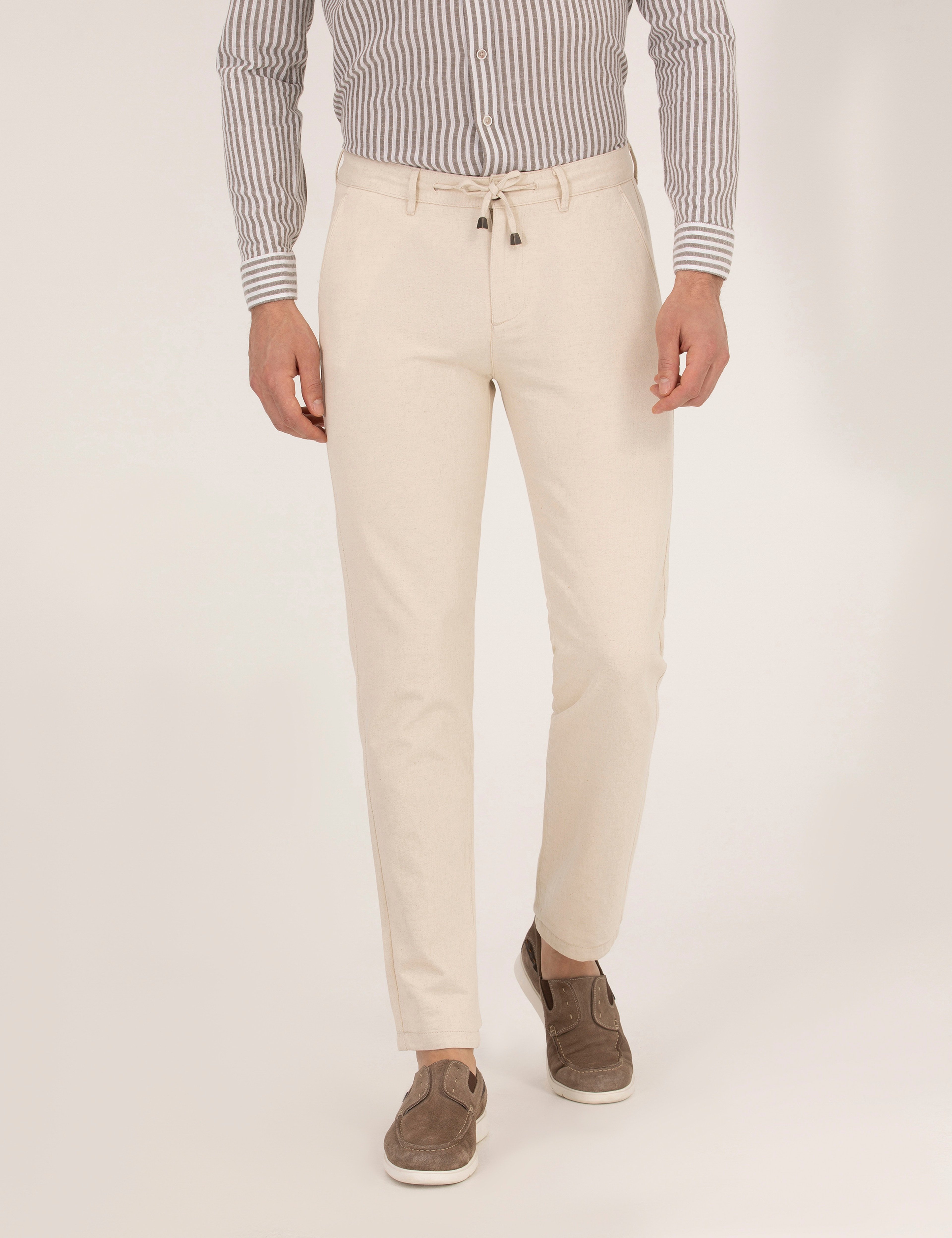 Bej Slim Fit Kanvas Pantolon - Image 2