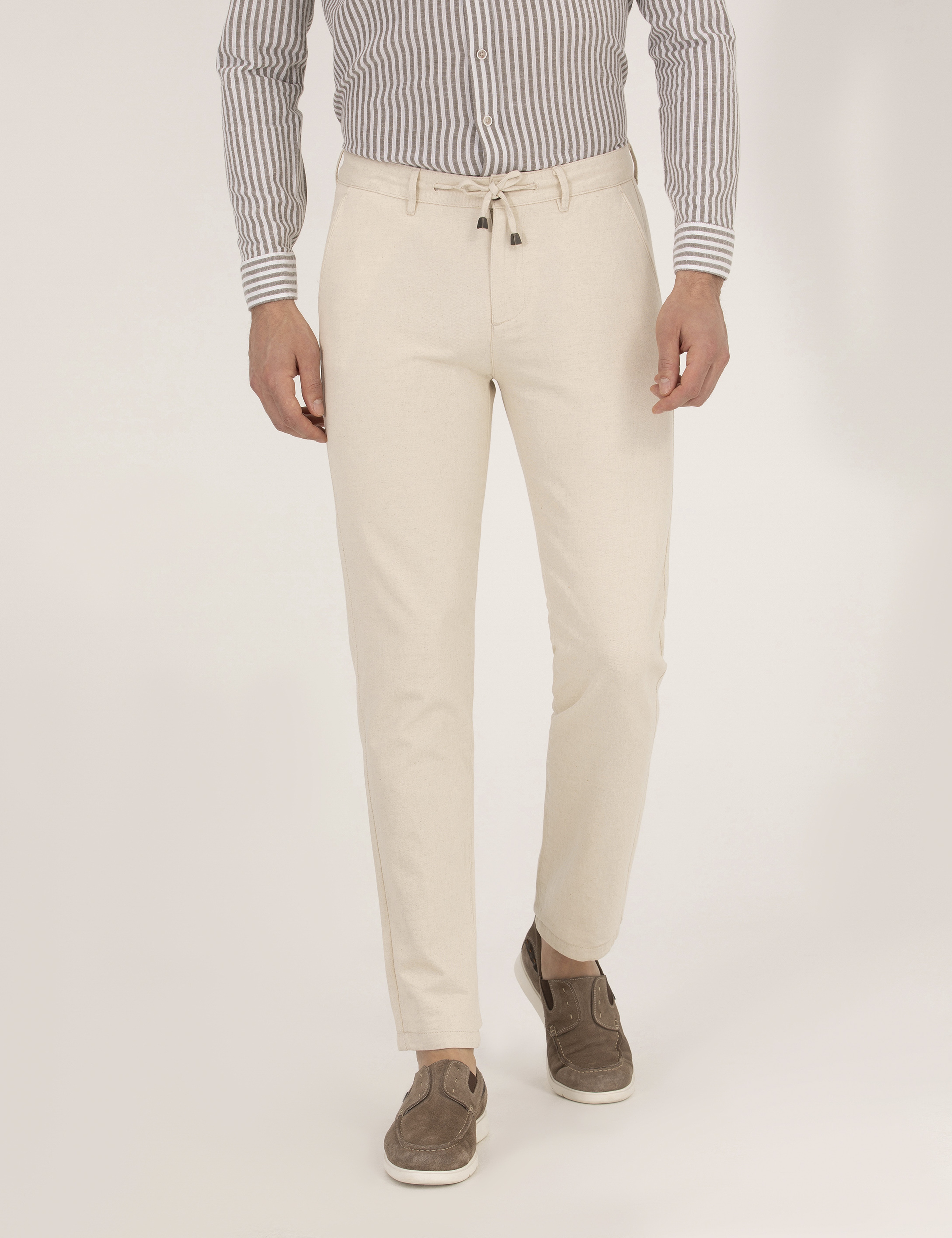 Bej Slim Fit Kanvas Pantolon