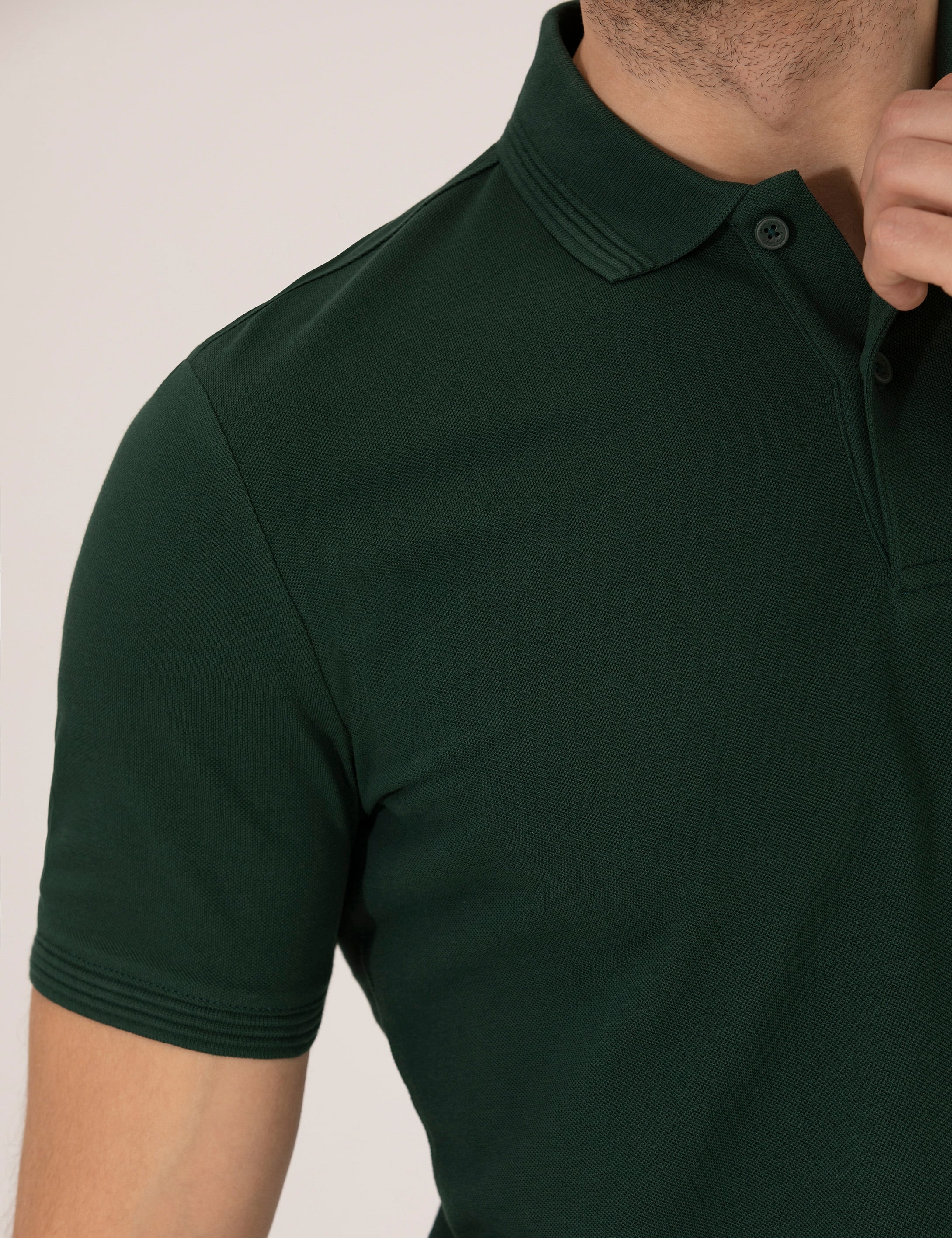 Koyu Yeşil Slim Fit Polo Yaka Basic Tişört - Image 7