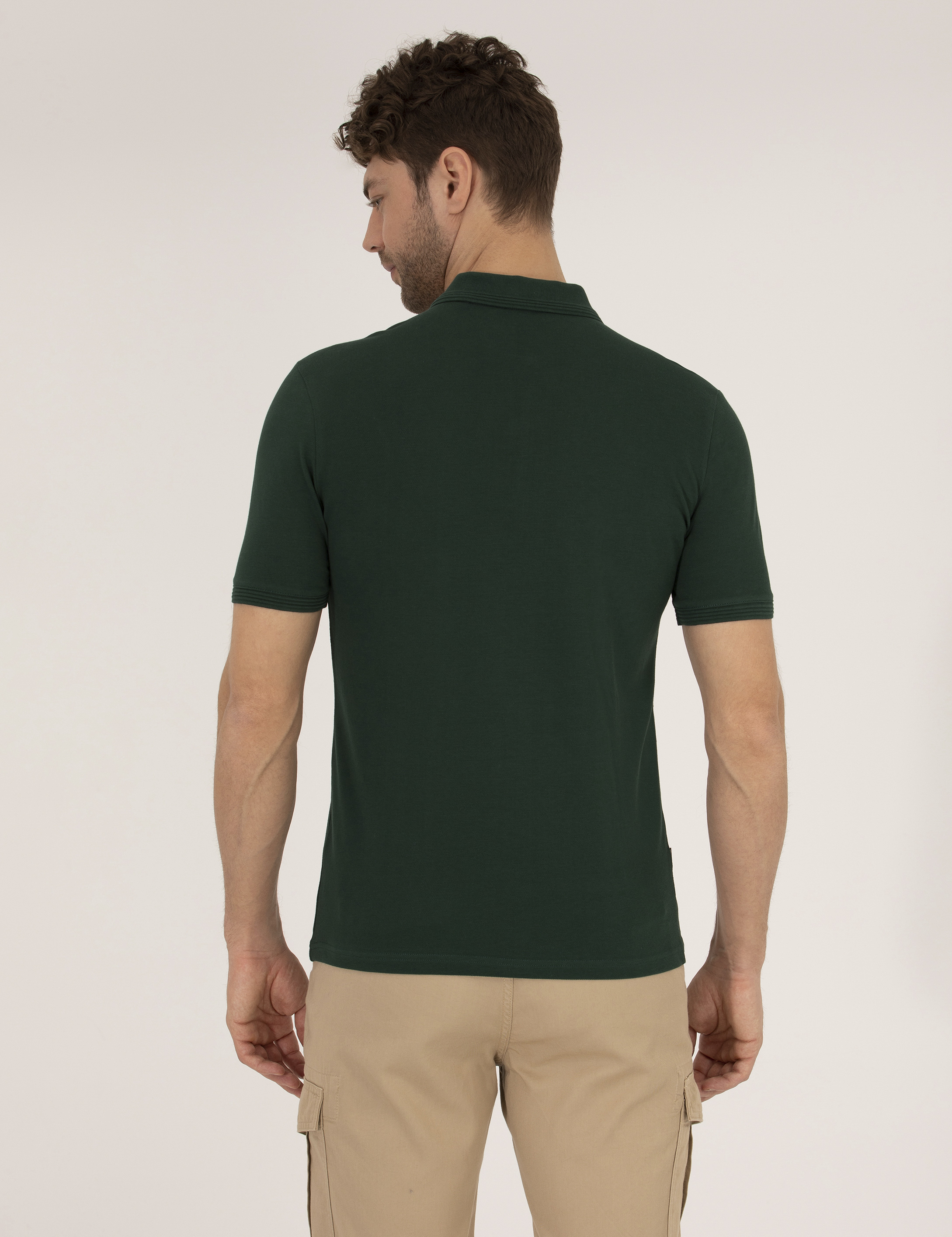 Koyu Yeşil Slim Fit Polo Yaka Basic Tişört - Image 5
