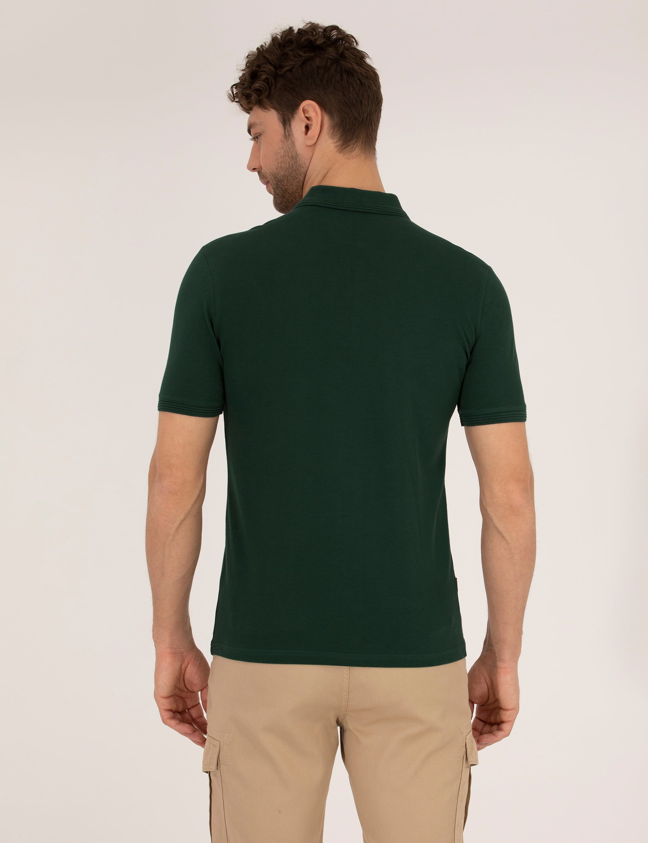Koyu Yeşil Slim Fit Polo Yaka Basic Tişört