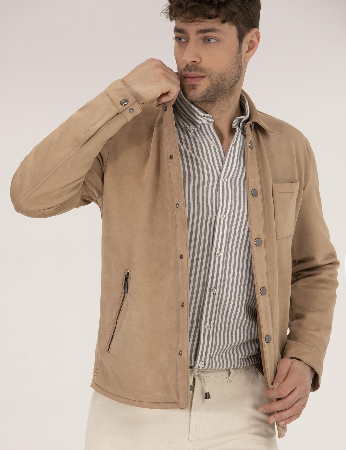 Bej Deri Ceket - 50273469006