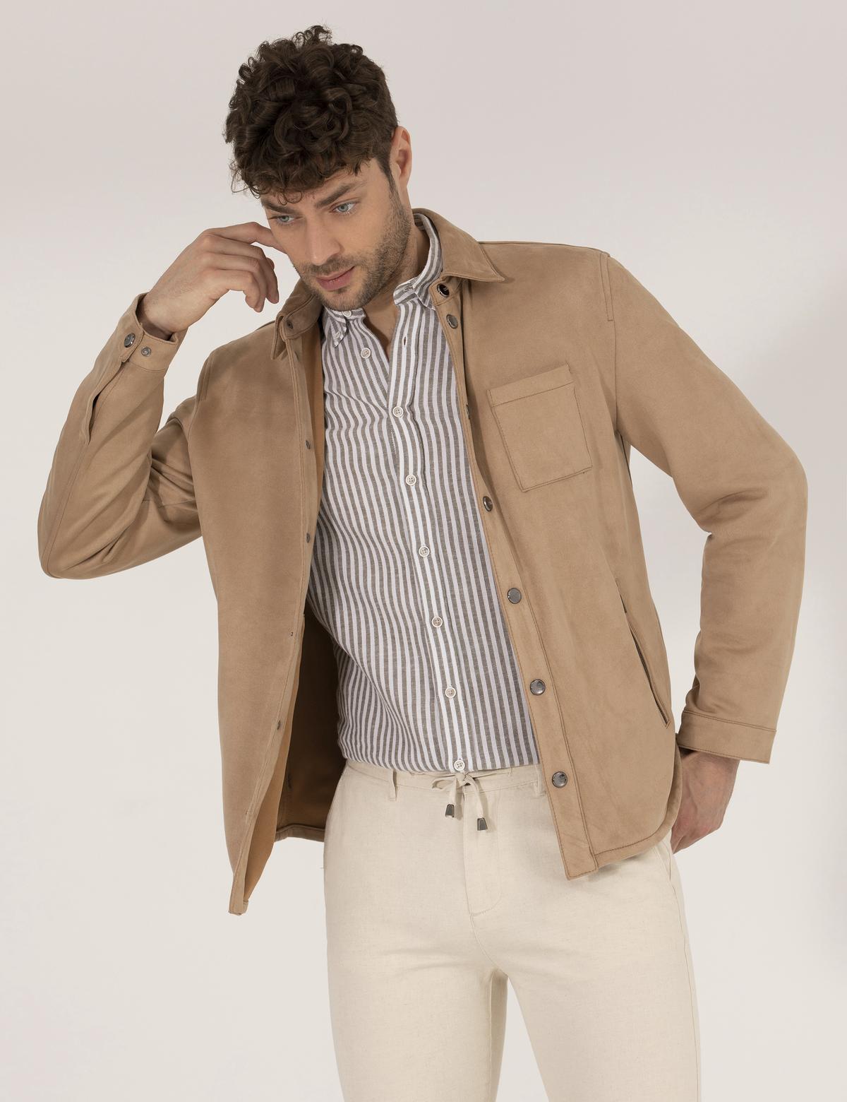 Bej Deri Ceket - 50273469006