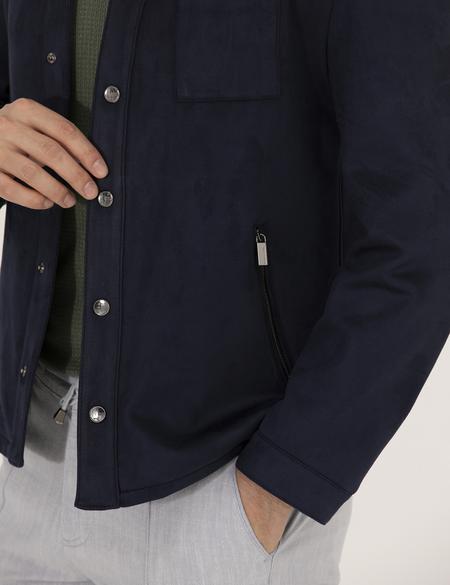 Lacivert Suni Deri Ceket - 50273469013