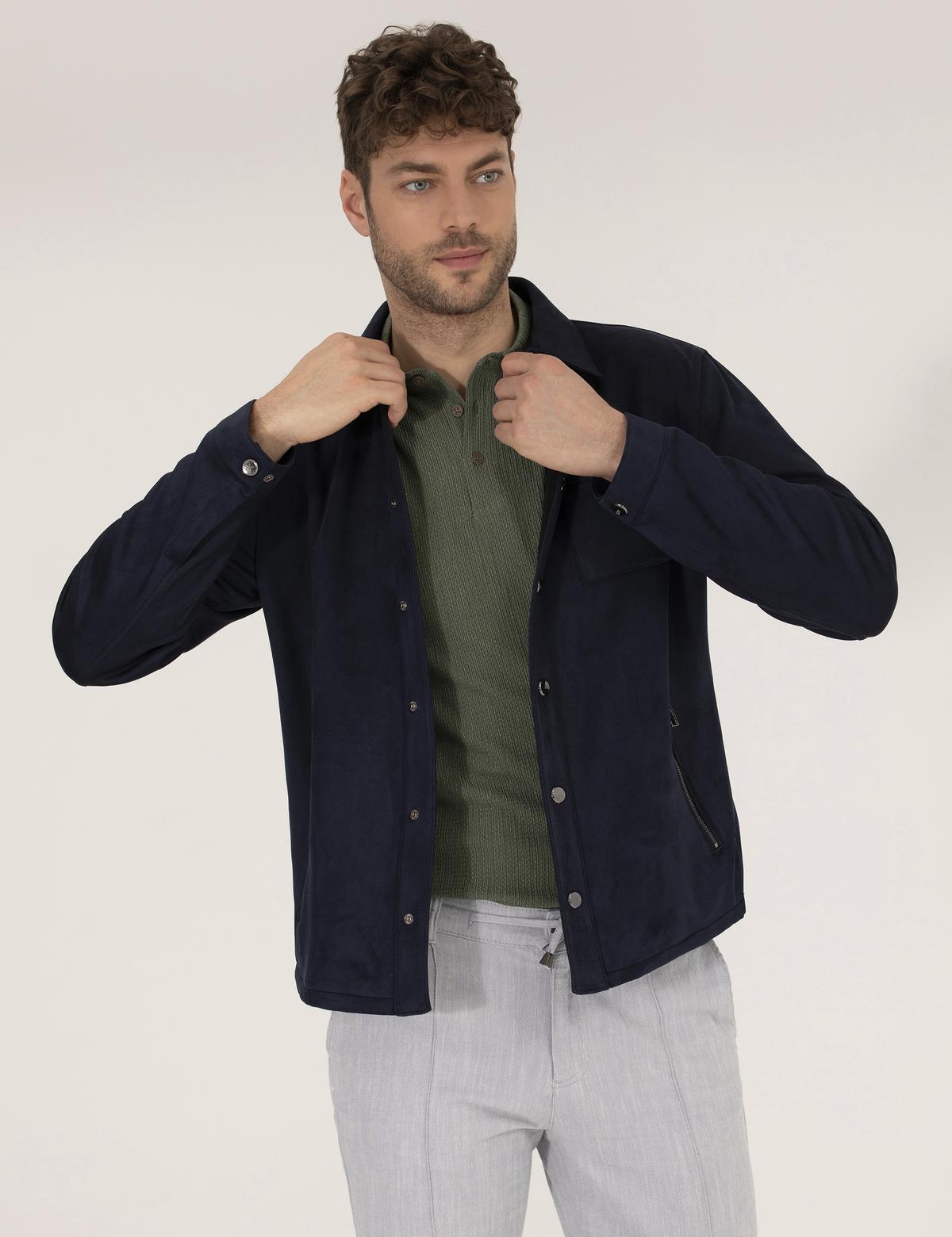 Lacivert Suni Deri Ceket